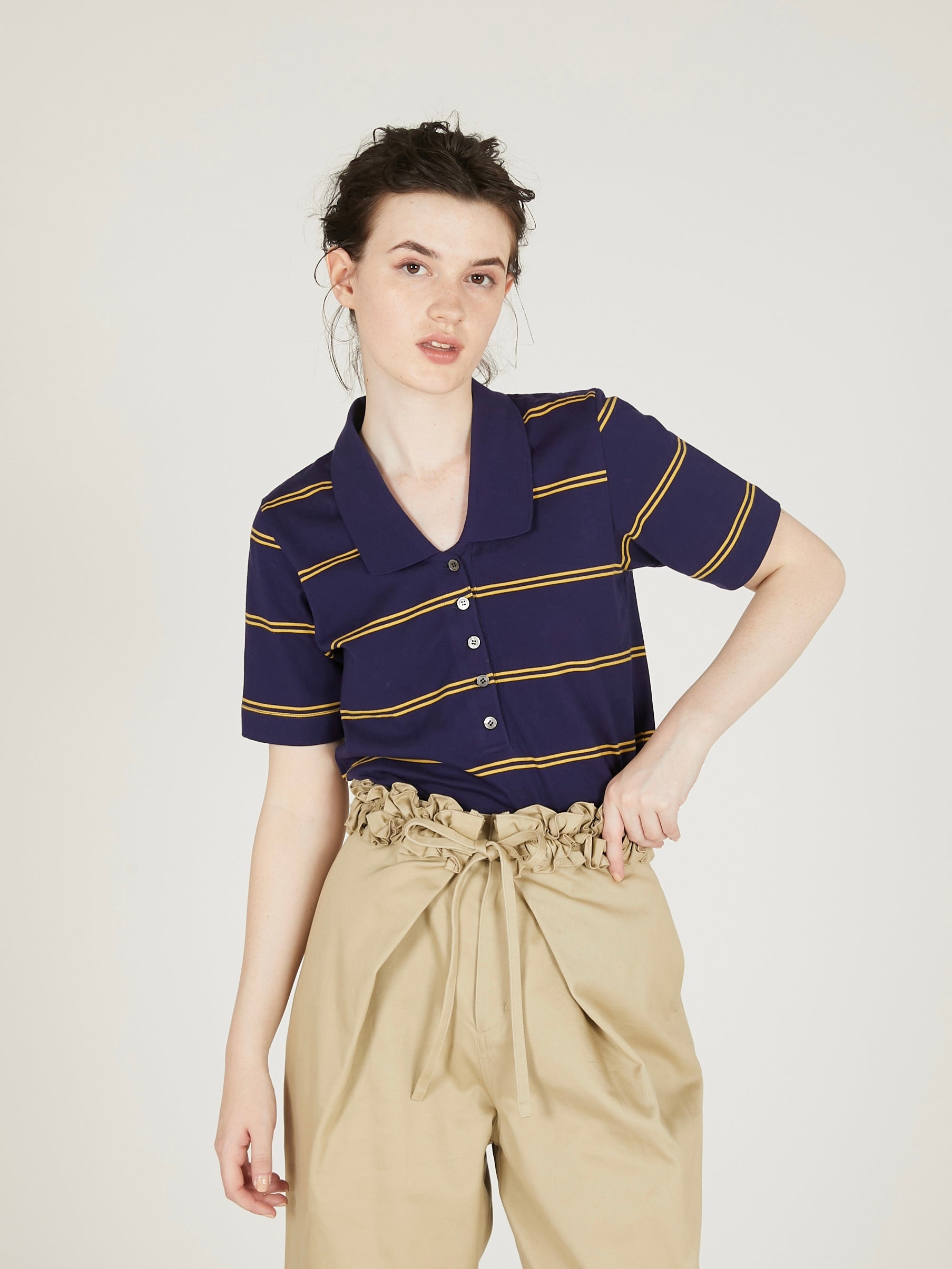 row neck border polo｜NAVY