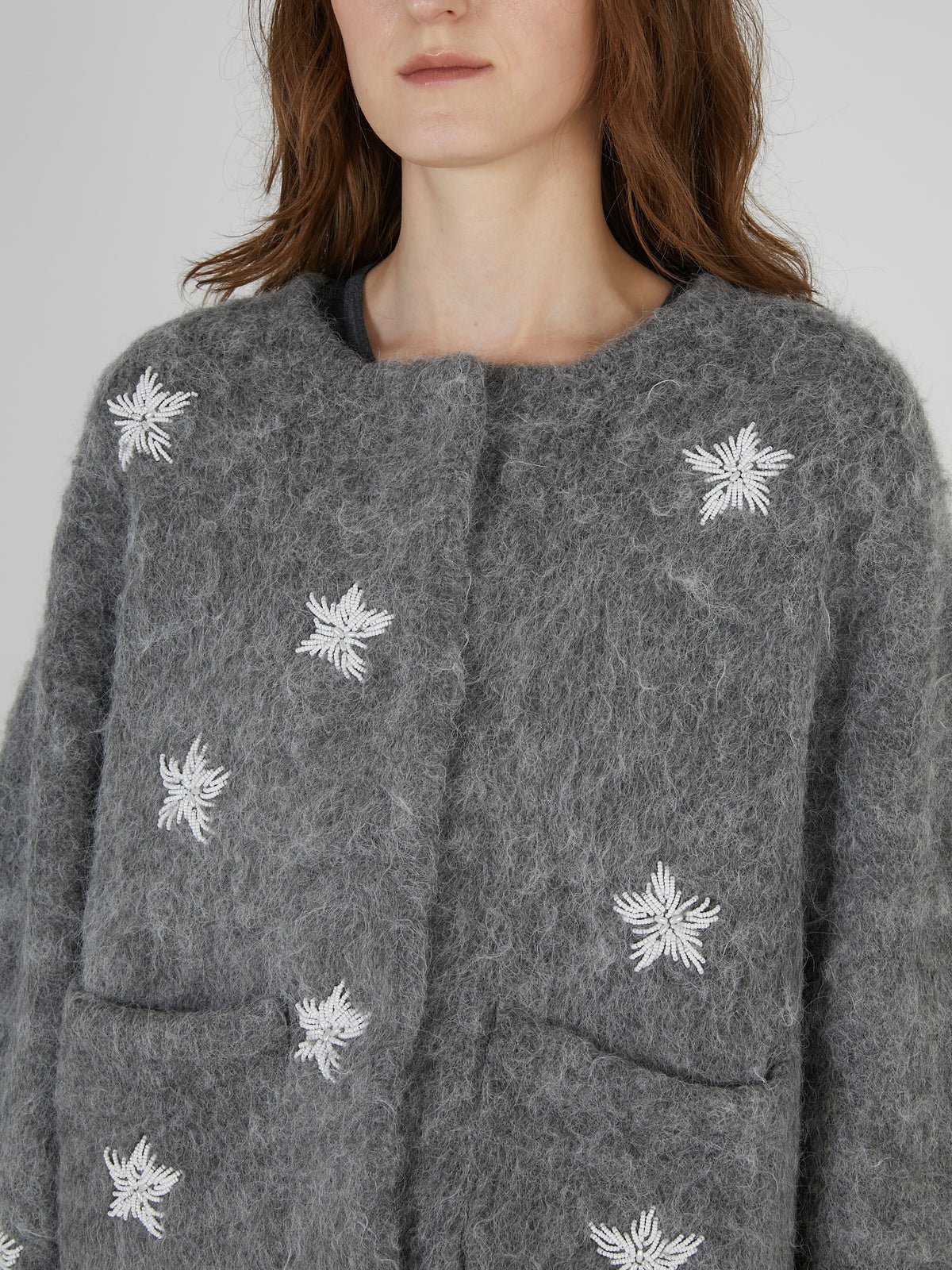 shaggy beads knit jacket｜GRAY
