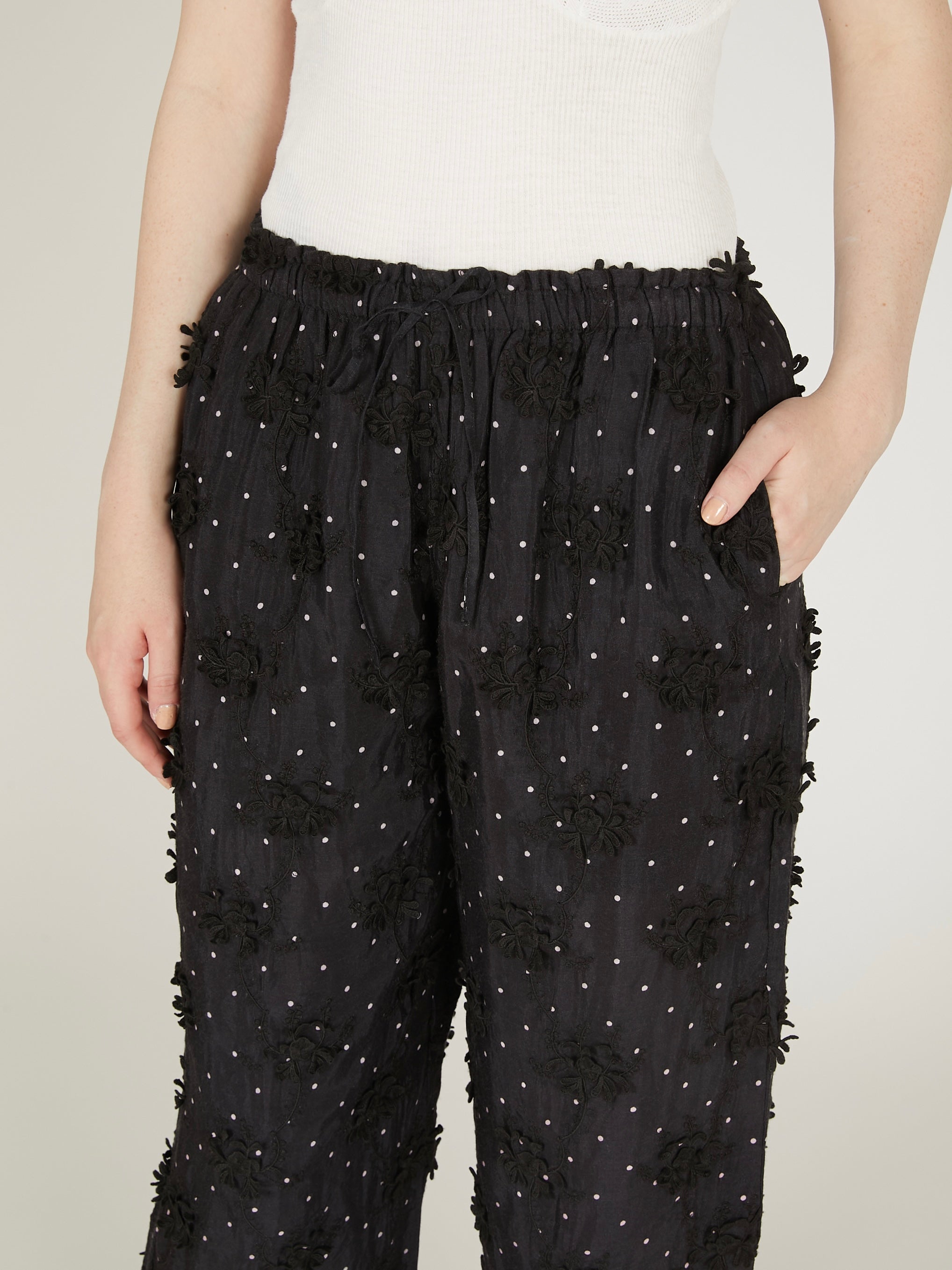 dot 3D rayon shuntang easy  pants｜BLACK