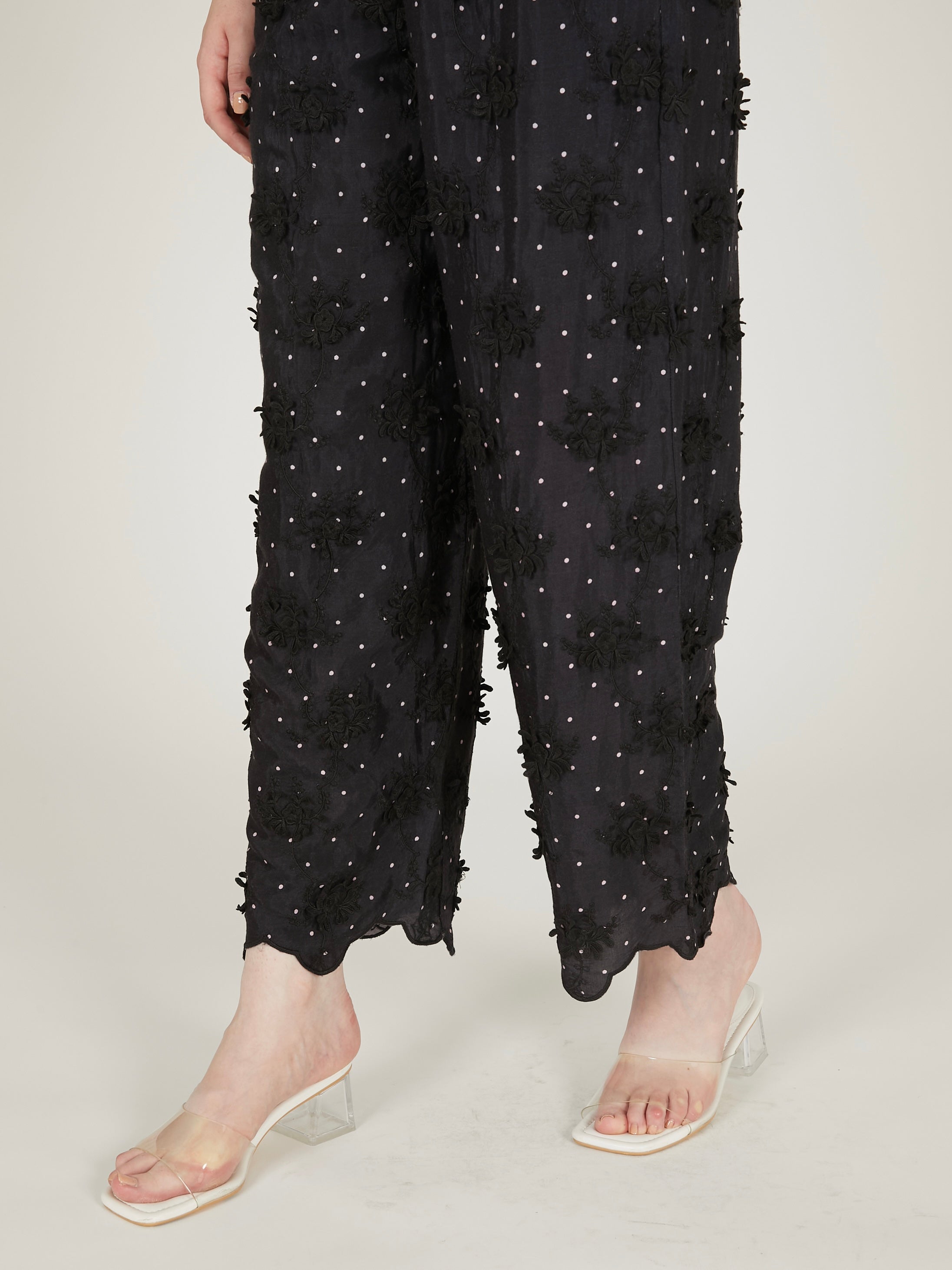 dot 3D rayon shuntang easy  pants｜BLACK