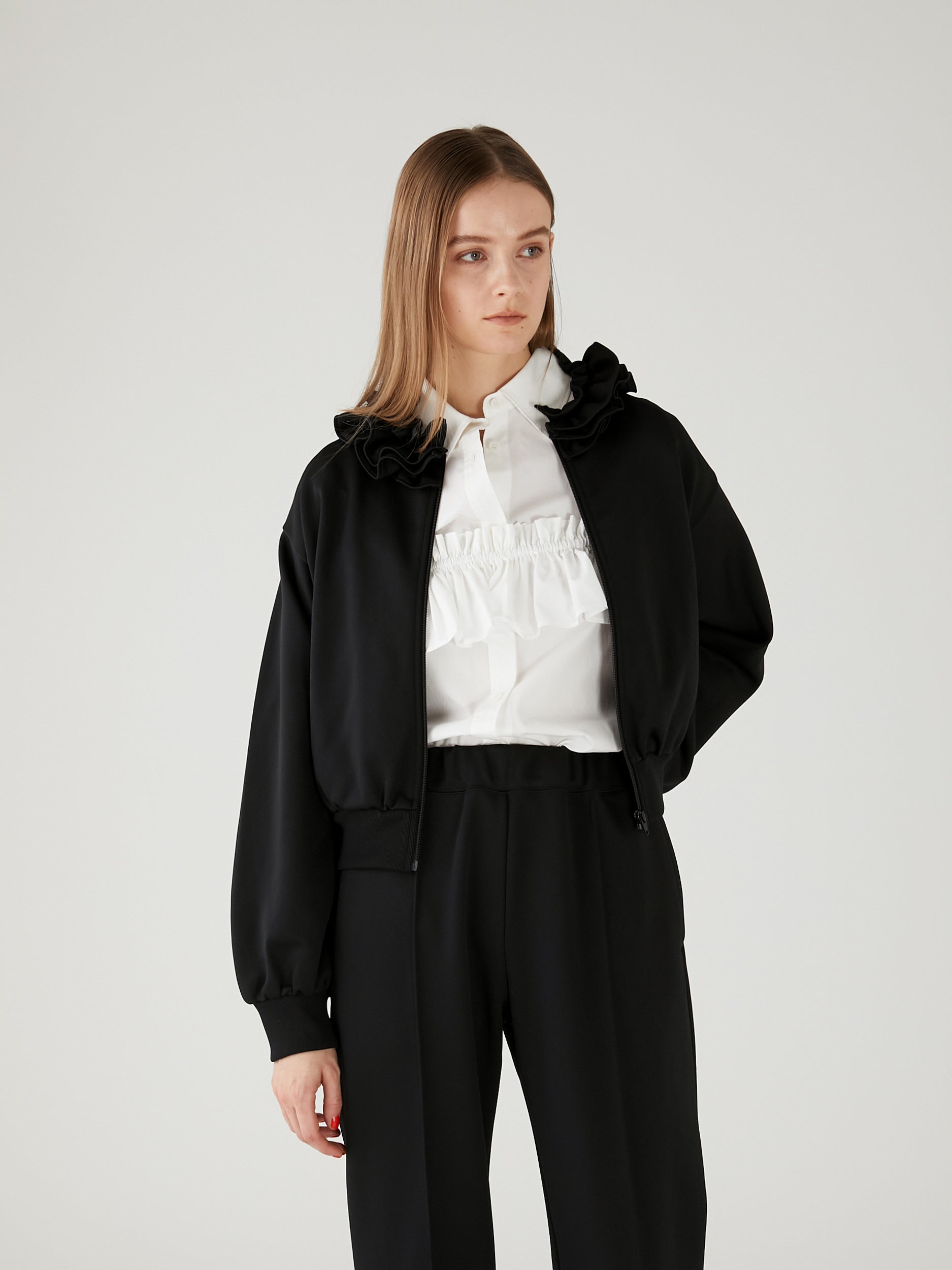 frill collar track jacket