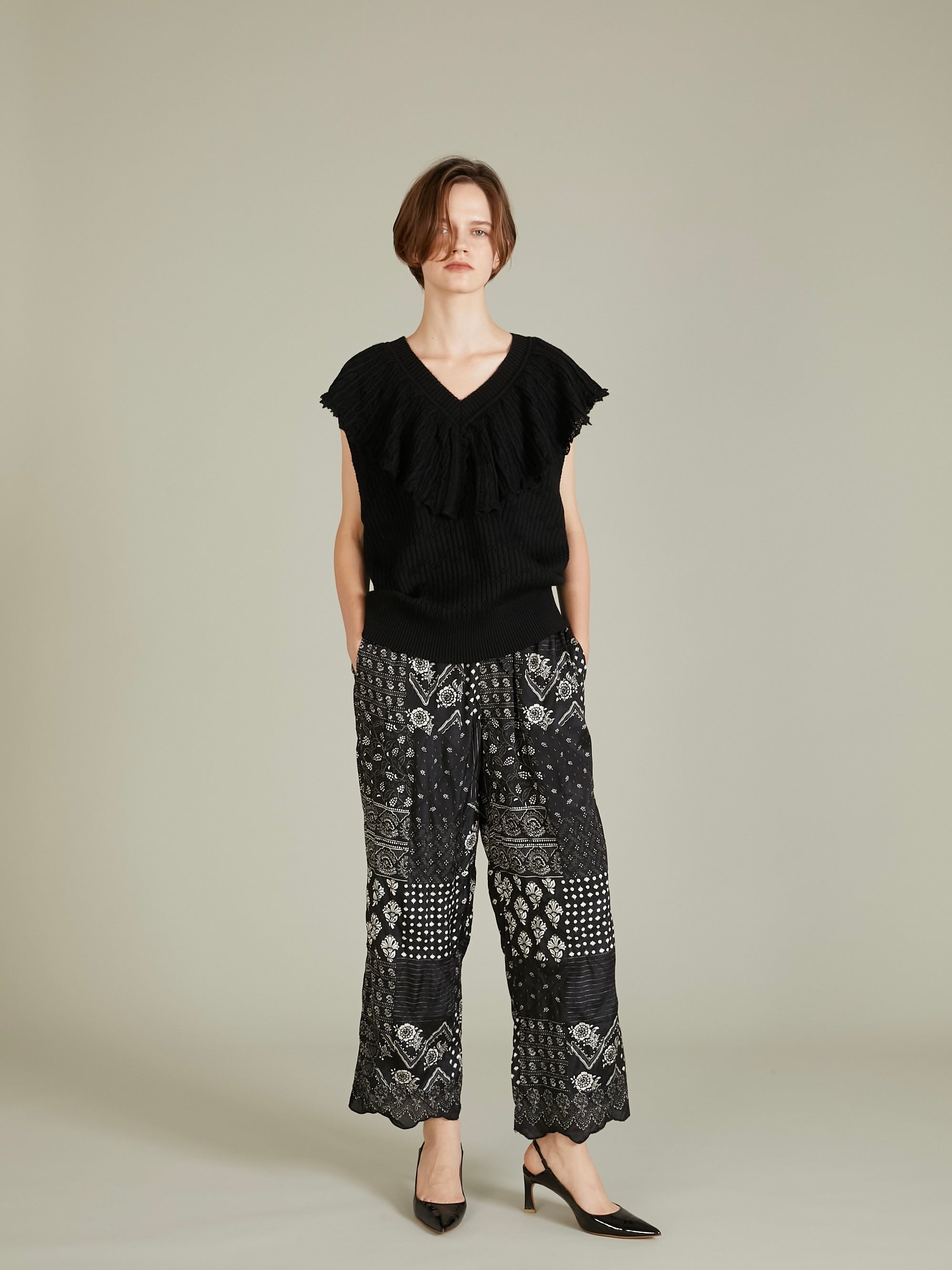 pattern quilt pants｜BLACK