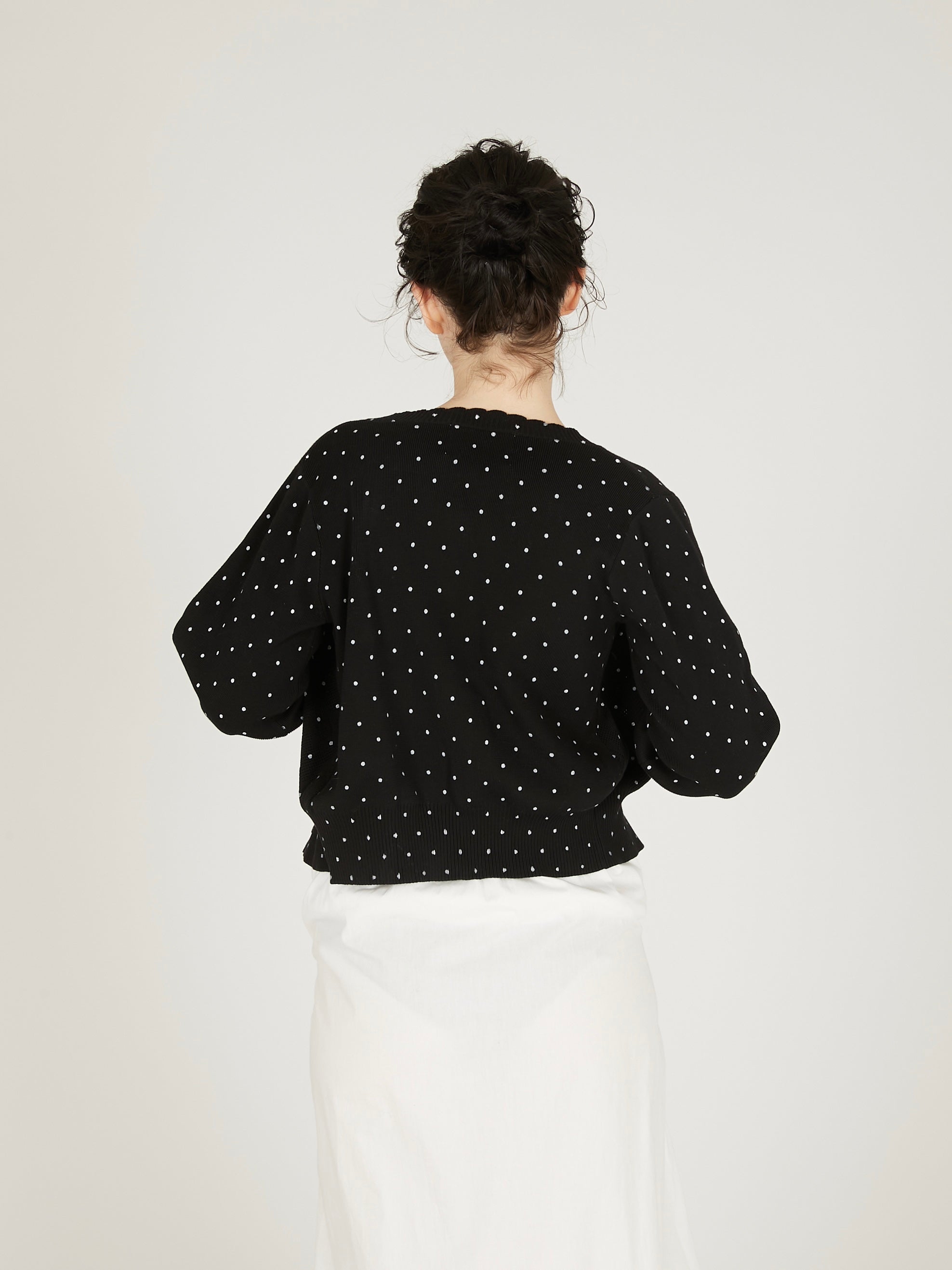 flower Jacquard dot cardigan｜BLACK