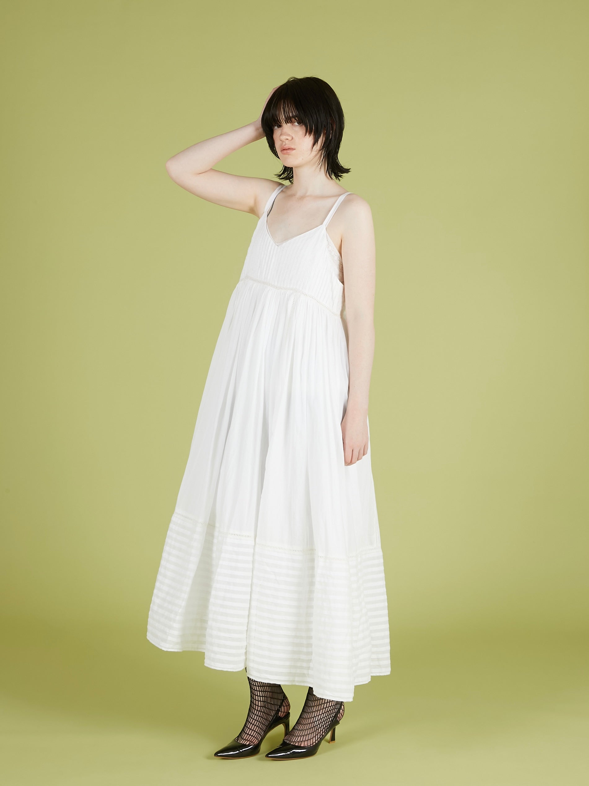 pintuck lace cami onepiece｜WHITE