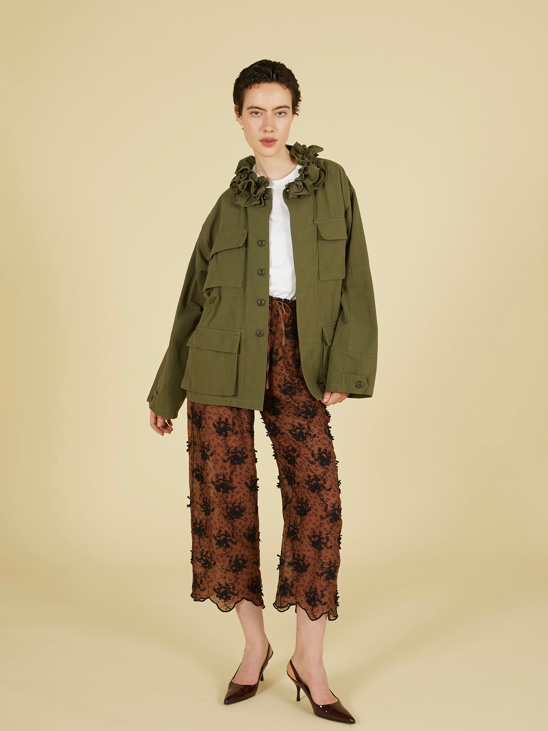 frill collar military jacket｜KHAKI