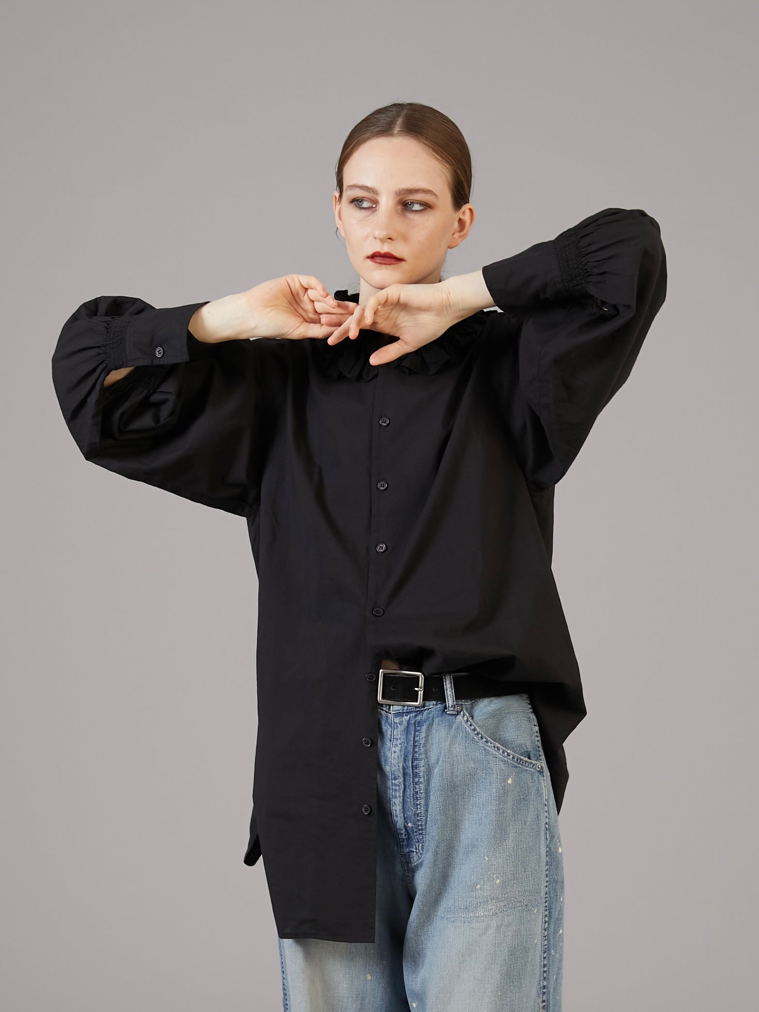 cotton frill collar shirts │ BLACK