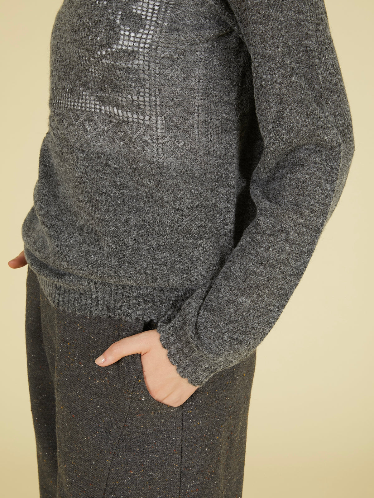 point tail turtle knit top｜GRAY