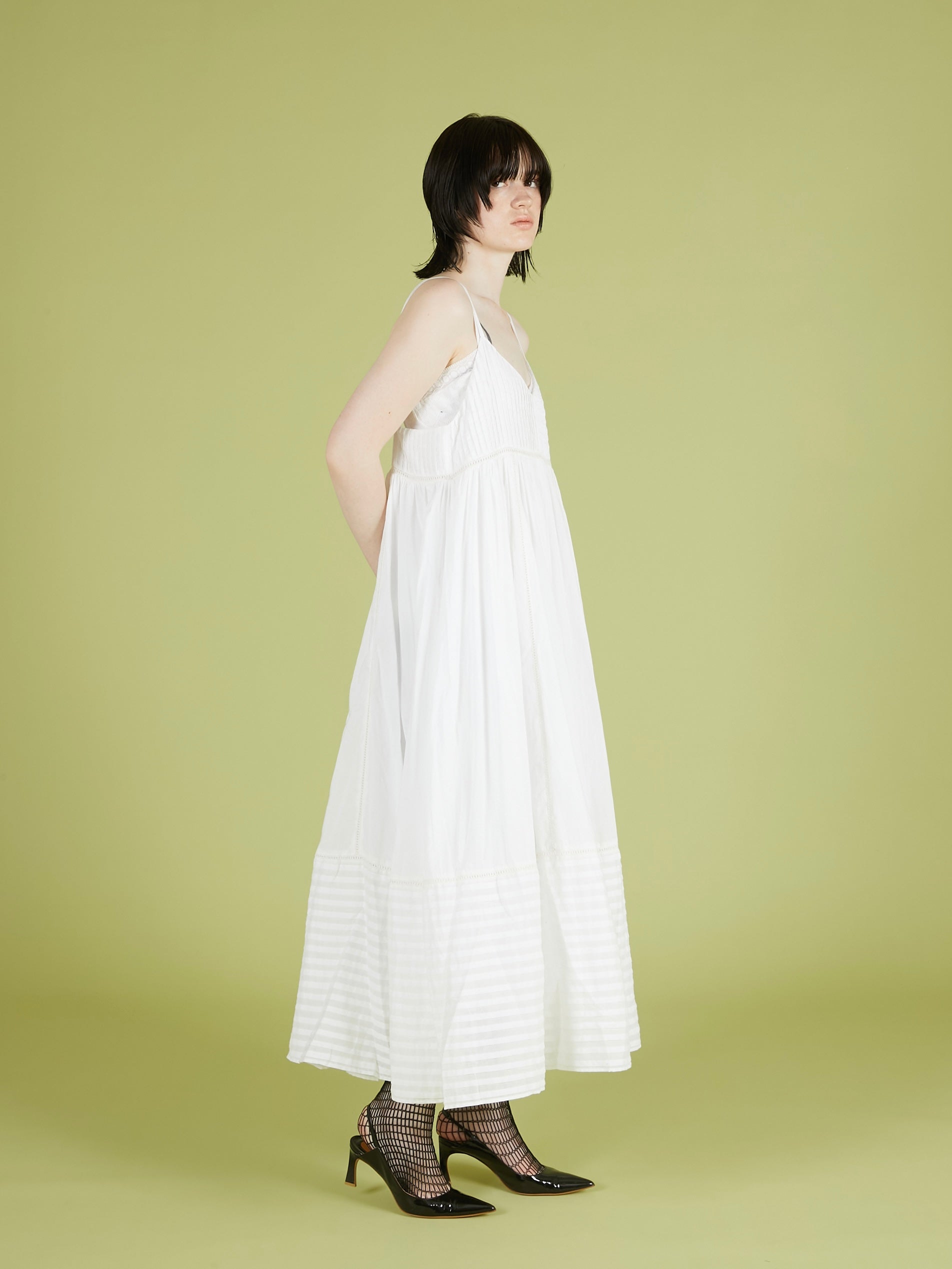 pintuck lace cami onepiece｜WHITE