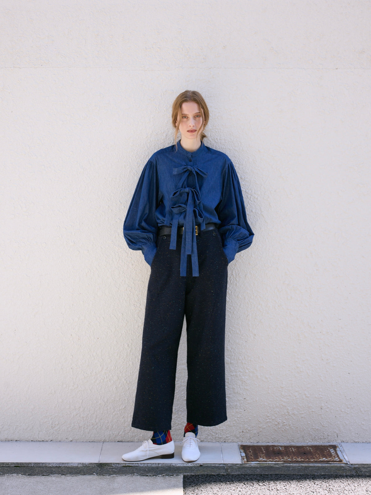 indigo ribbon blouse｜NAVY