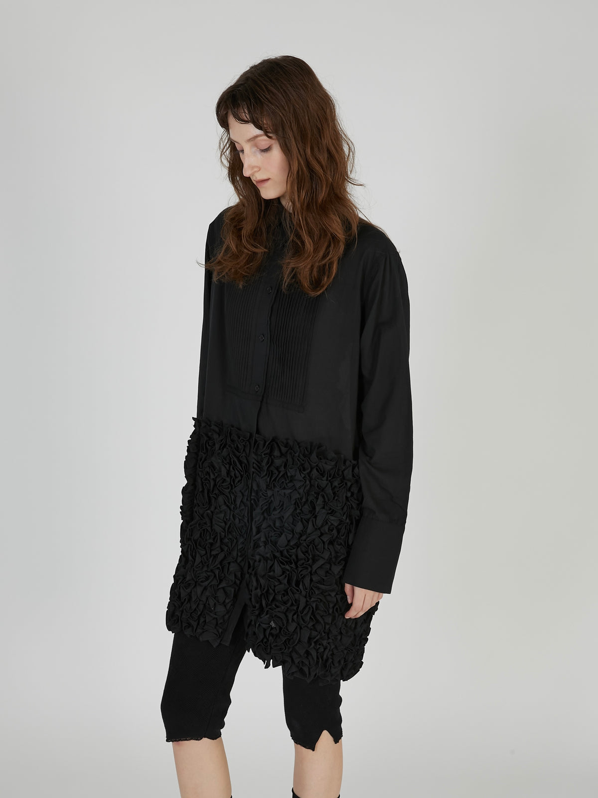 frill long formal shirt｜BLACK