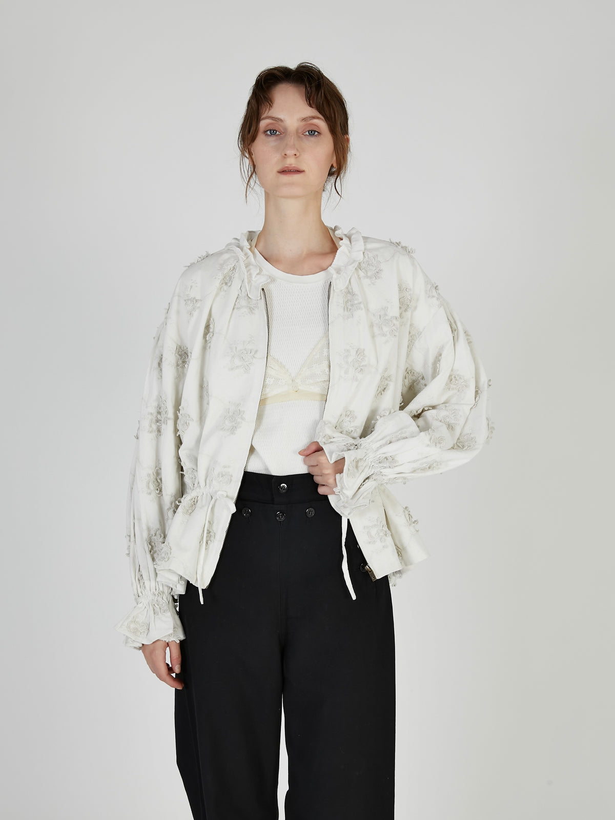 3D embroidery corduroy blouson｜WHITE