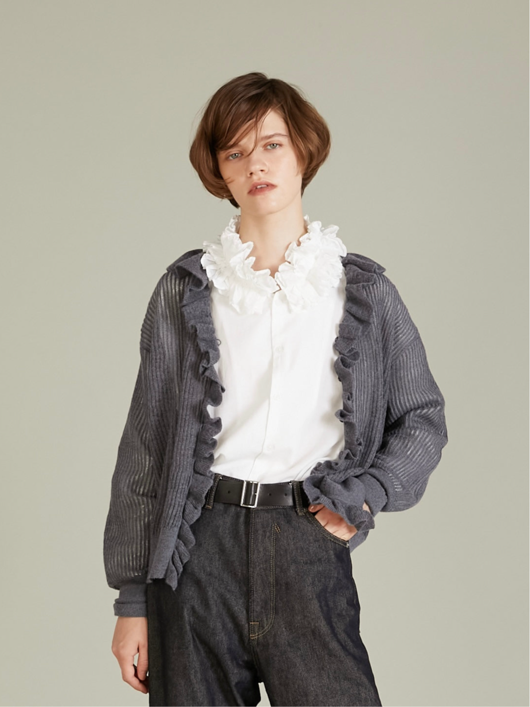 cotton frill collar shirts｜WHITE