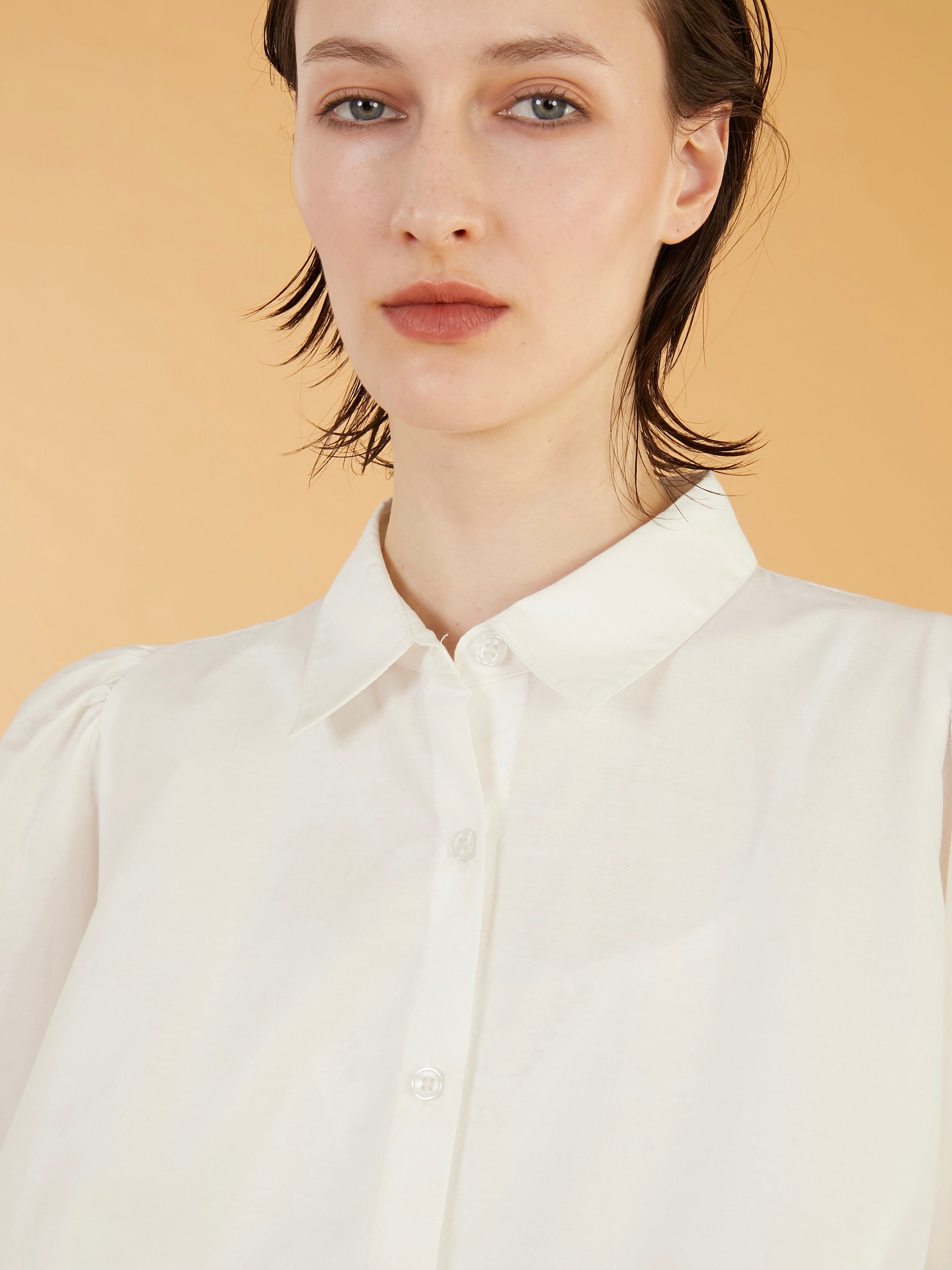 frill hem long sleeve shirts｜WHITE