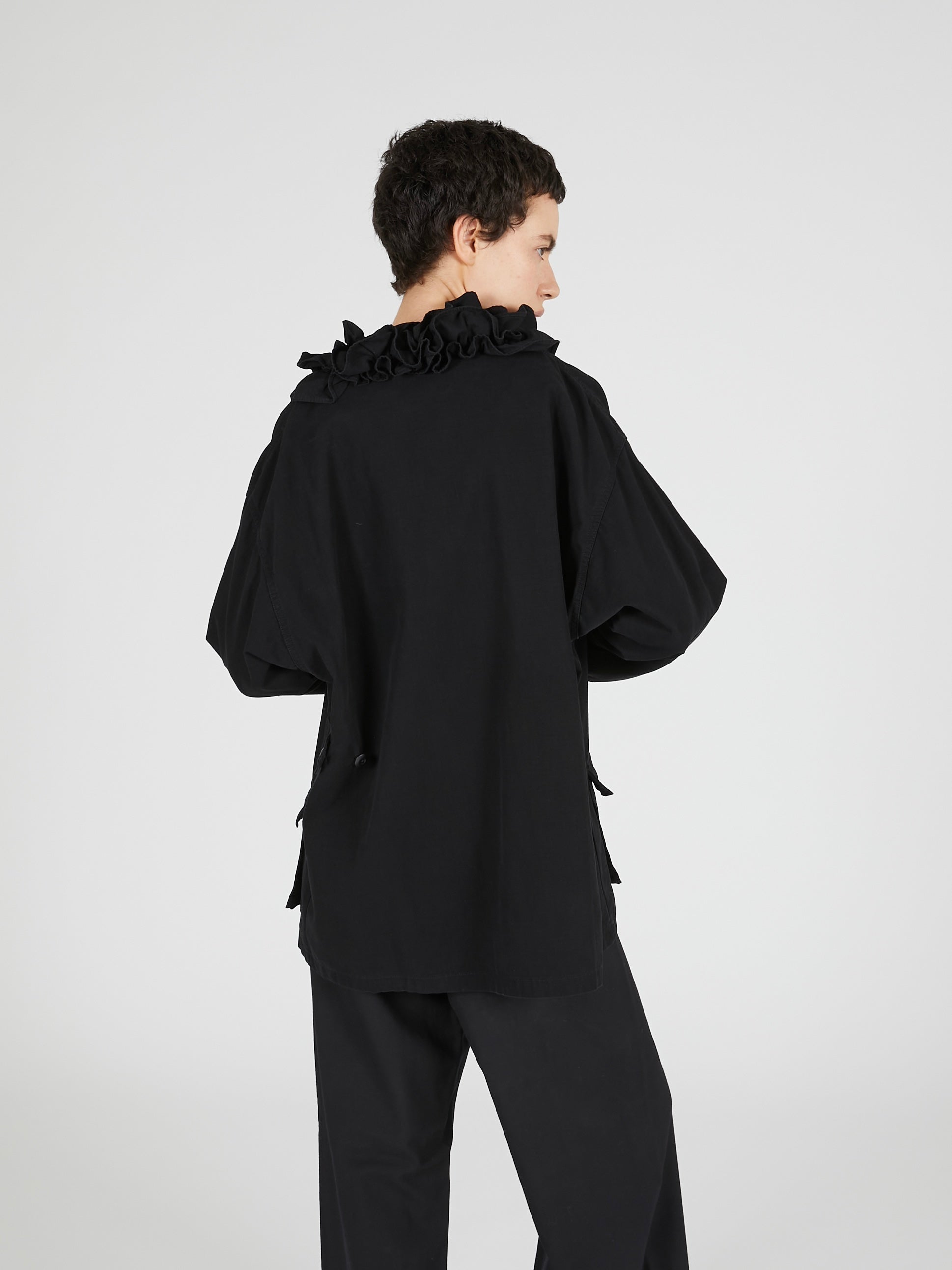 frill collar military jacket｜BLACK