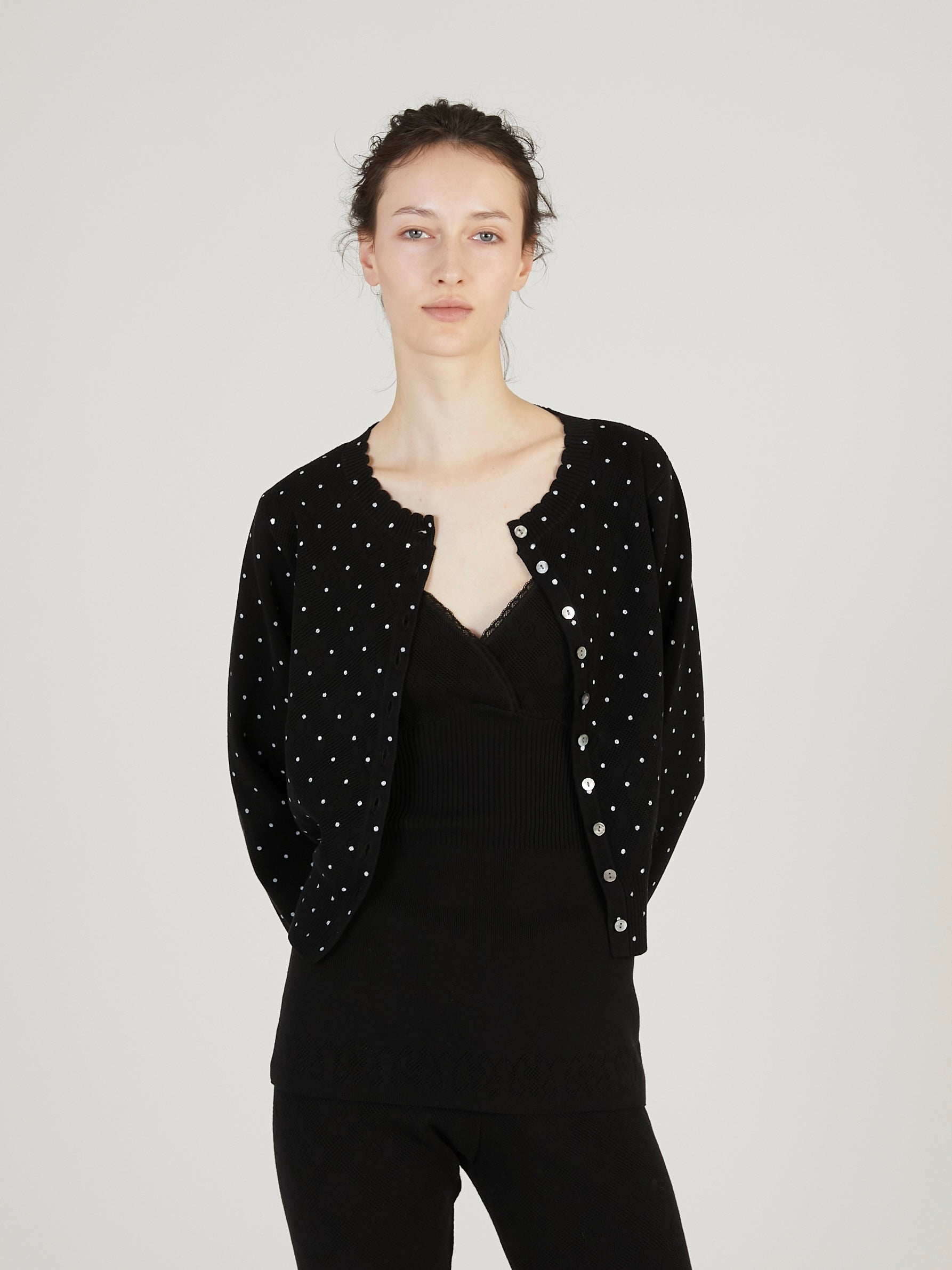 flower Jacquard dot cardigan｜BLACK
