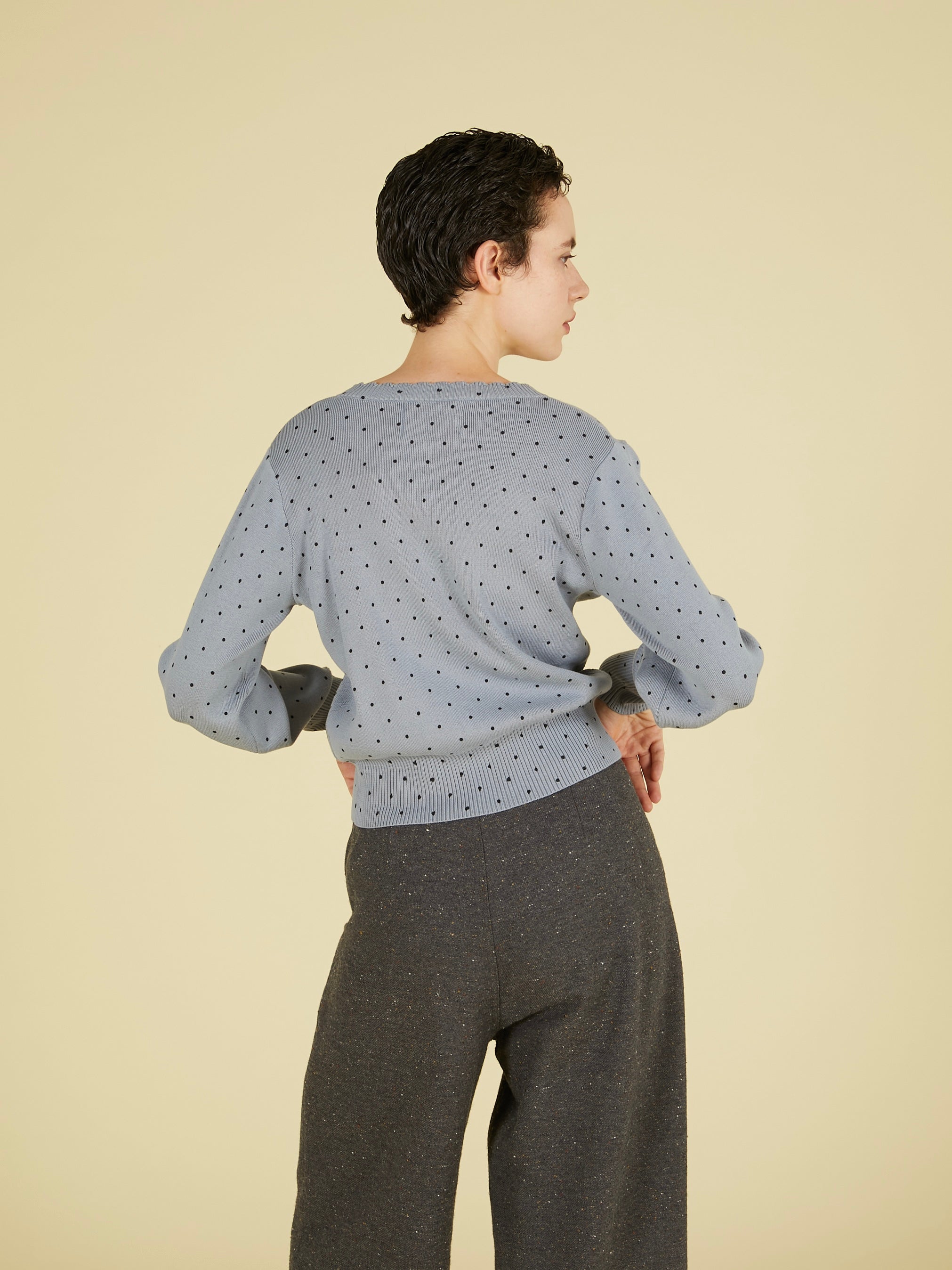 flower Jacquard dot cardigan｜GRAY