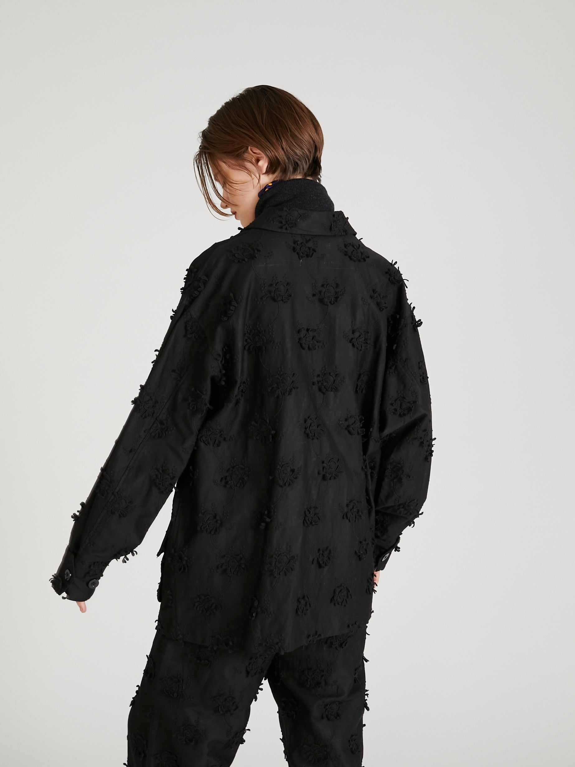 3D embroidery military shirt｜BLACK