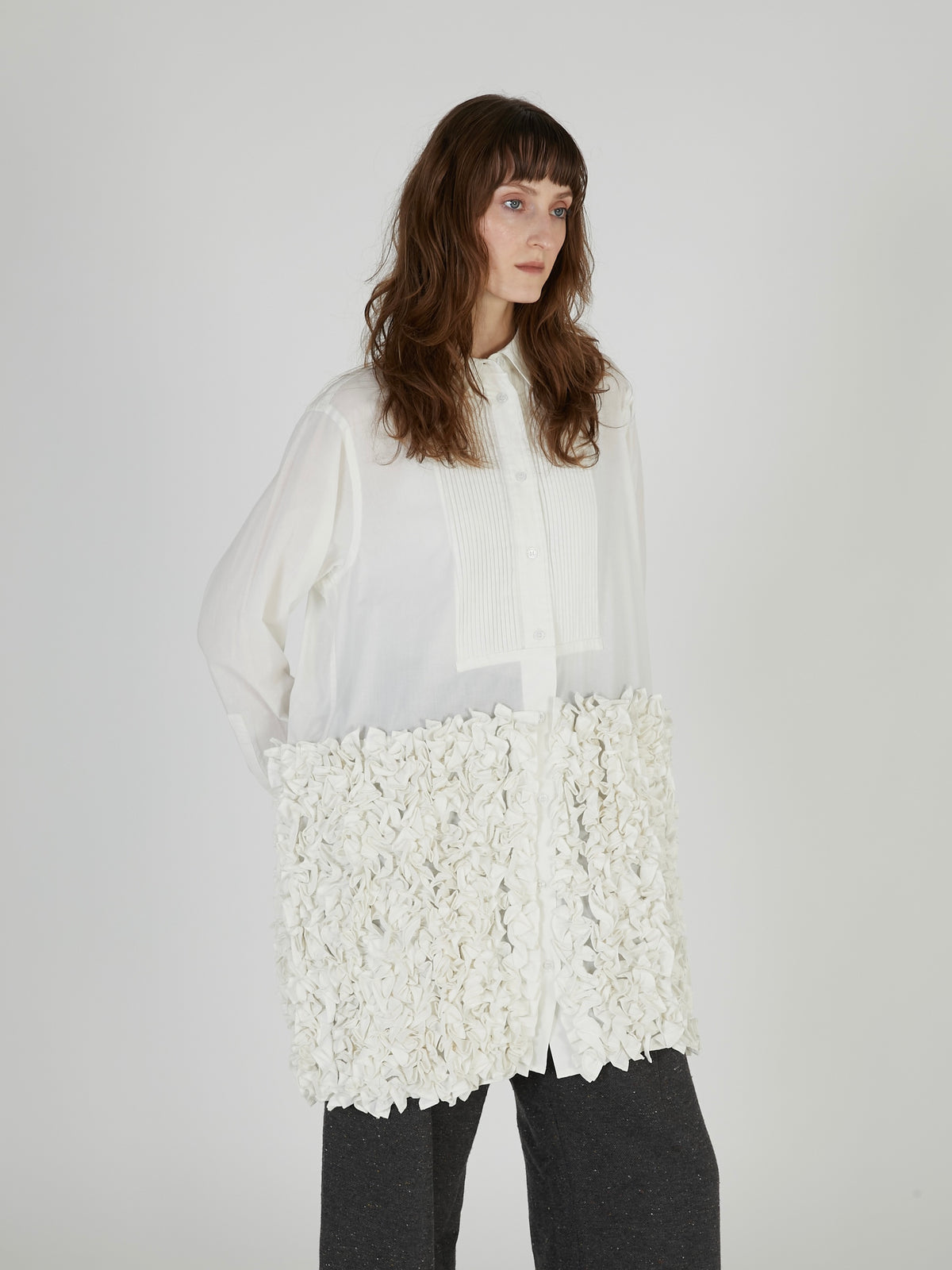 frill long formal shirt｜WHITE