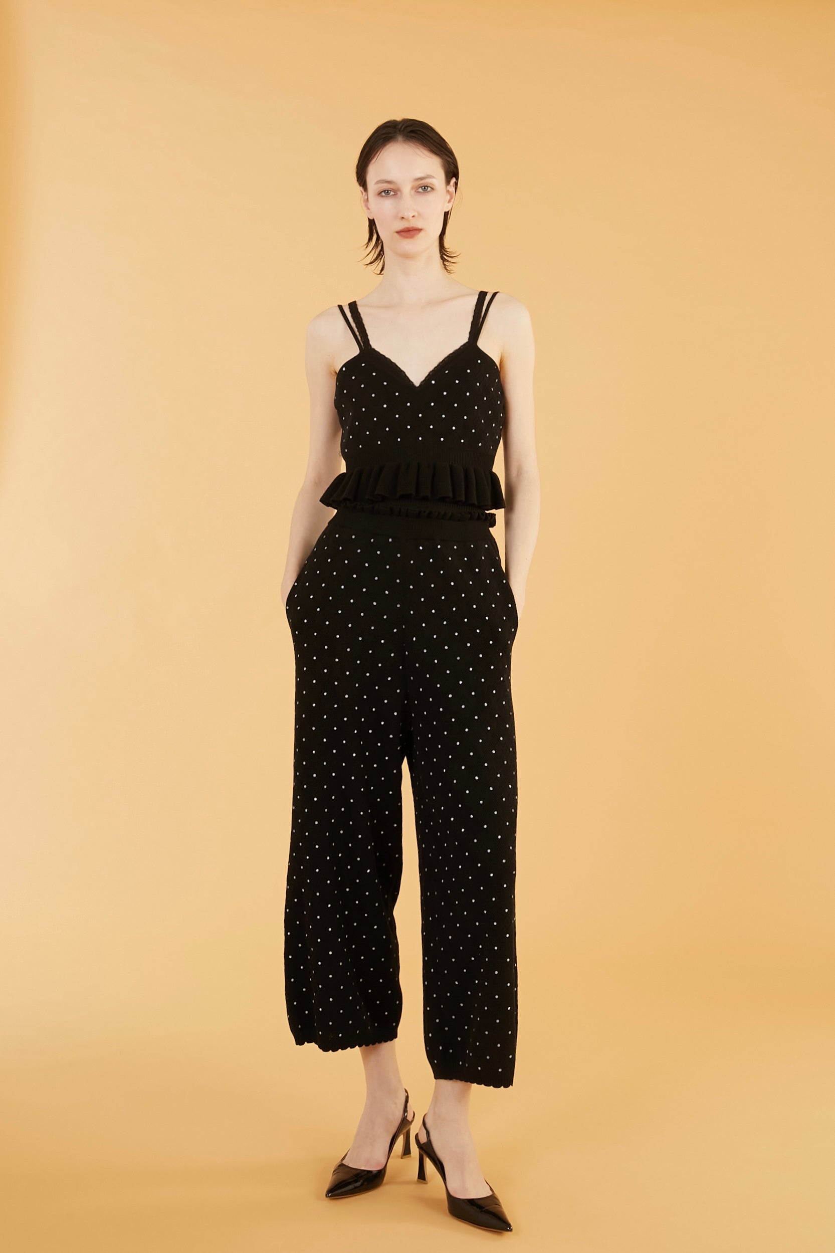 flower Jacquard dot camisole｜BLACK