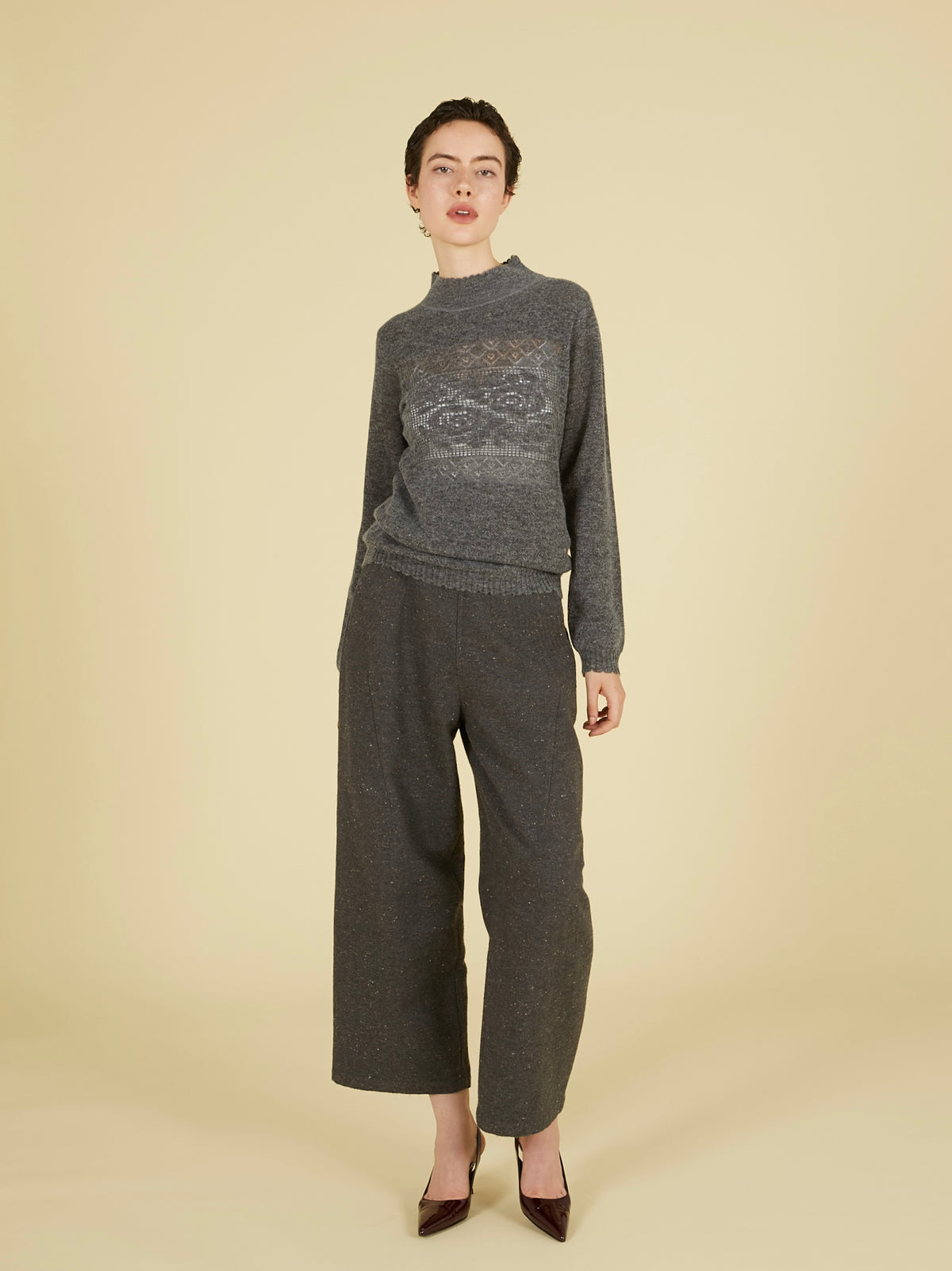 point tail turtle knit top｜GRAY