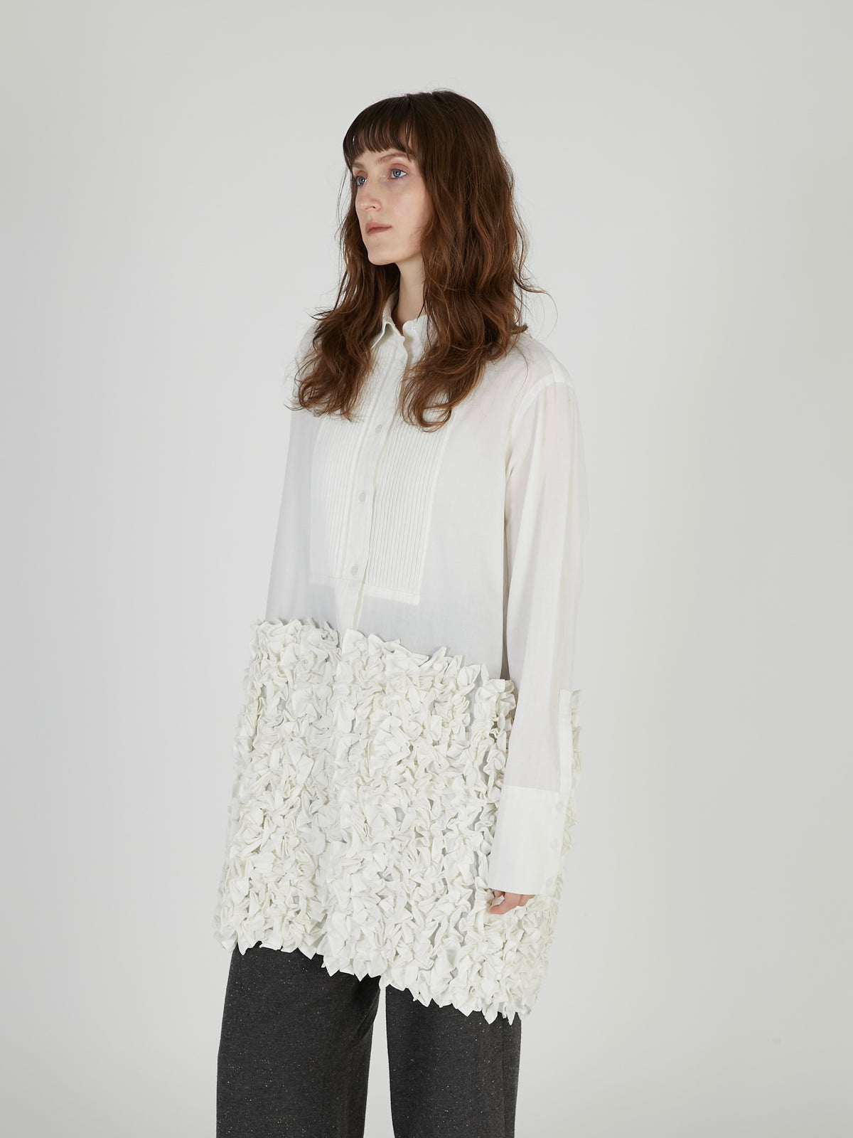 frill long formal shirt｜WHITE