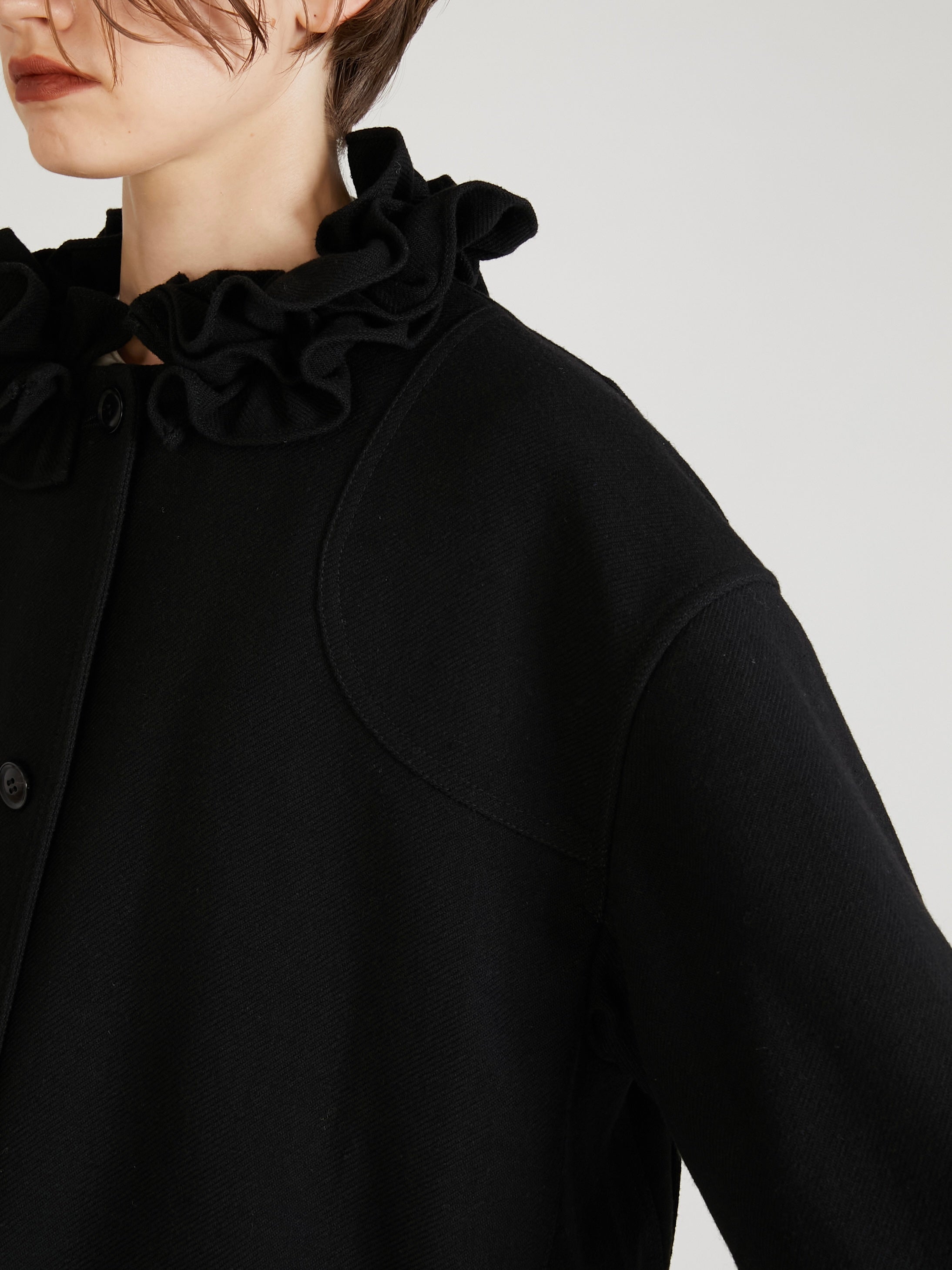 frill collar hunting jacket｜BLACK