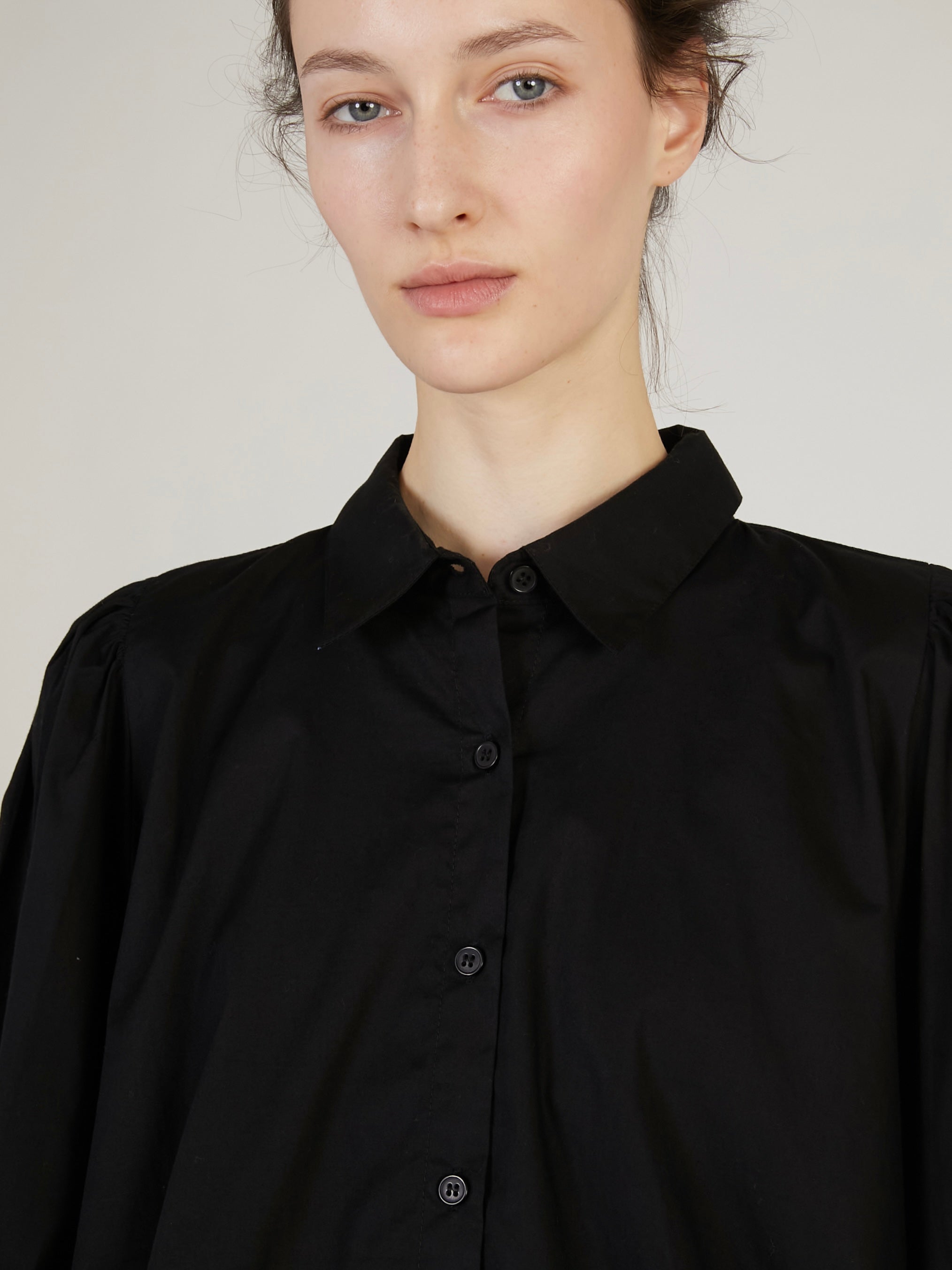 frill hem long sleeve shirts｜BLACK