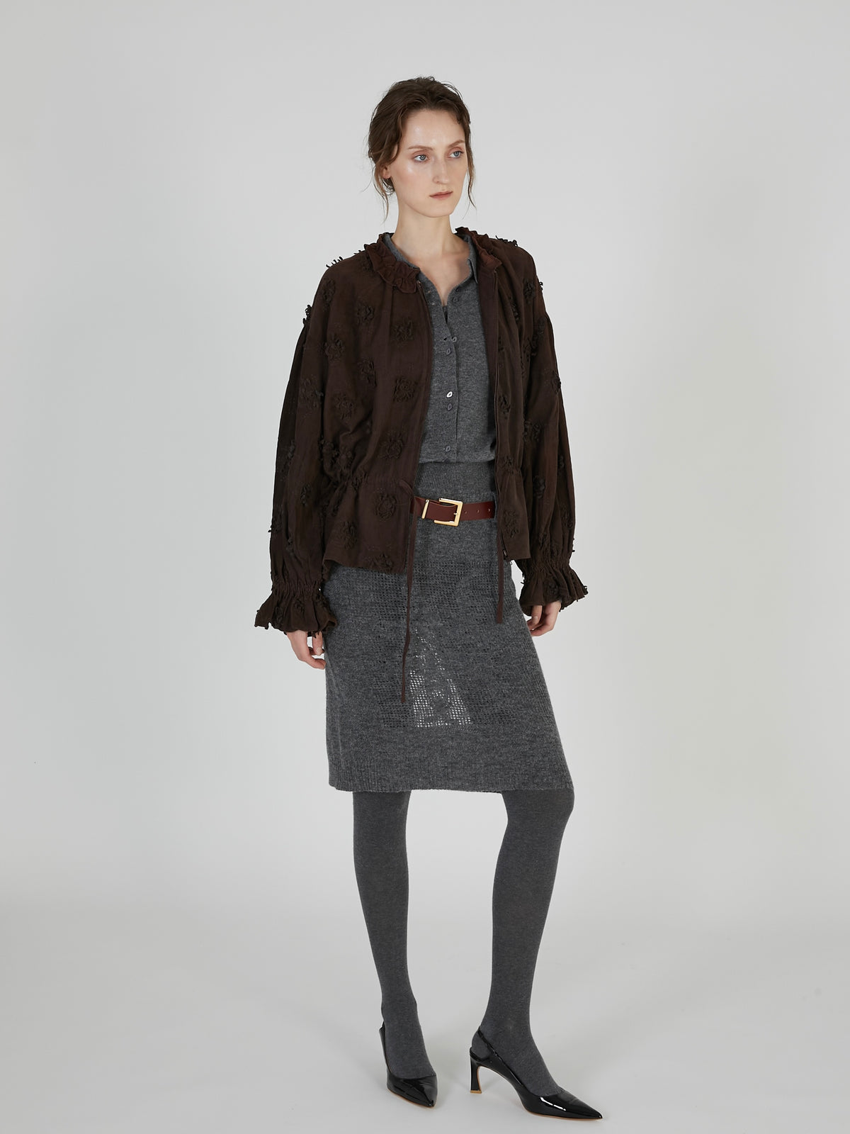 3D embroidery corduroy blouson｜BROWN