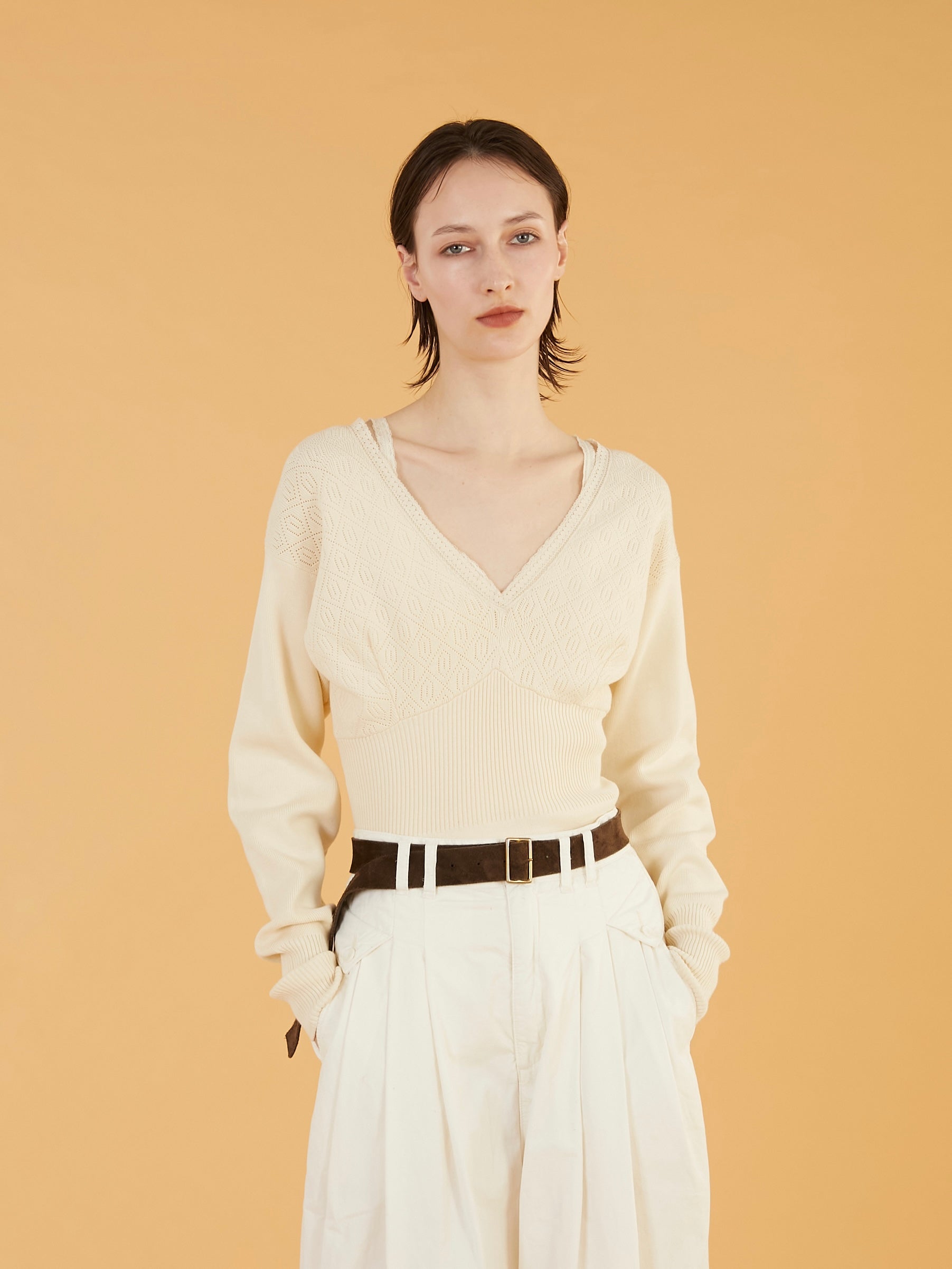 geometric jacquard knit｜IVORY