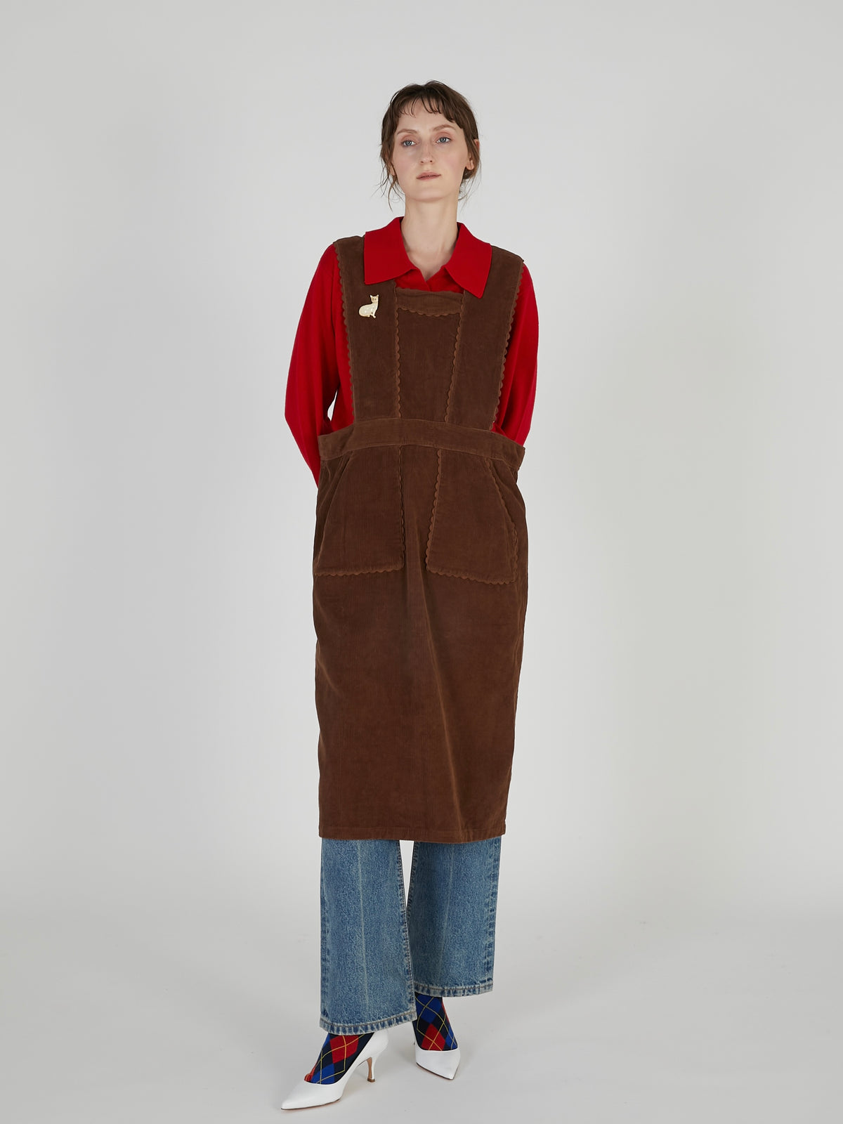 corduroy apron onepiece｜BROWN
