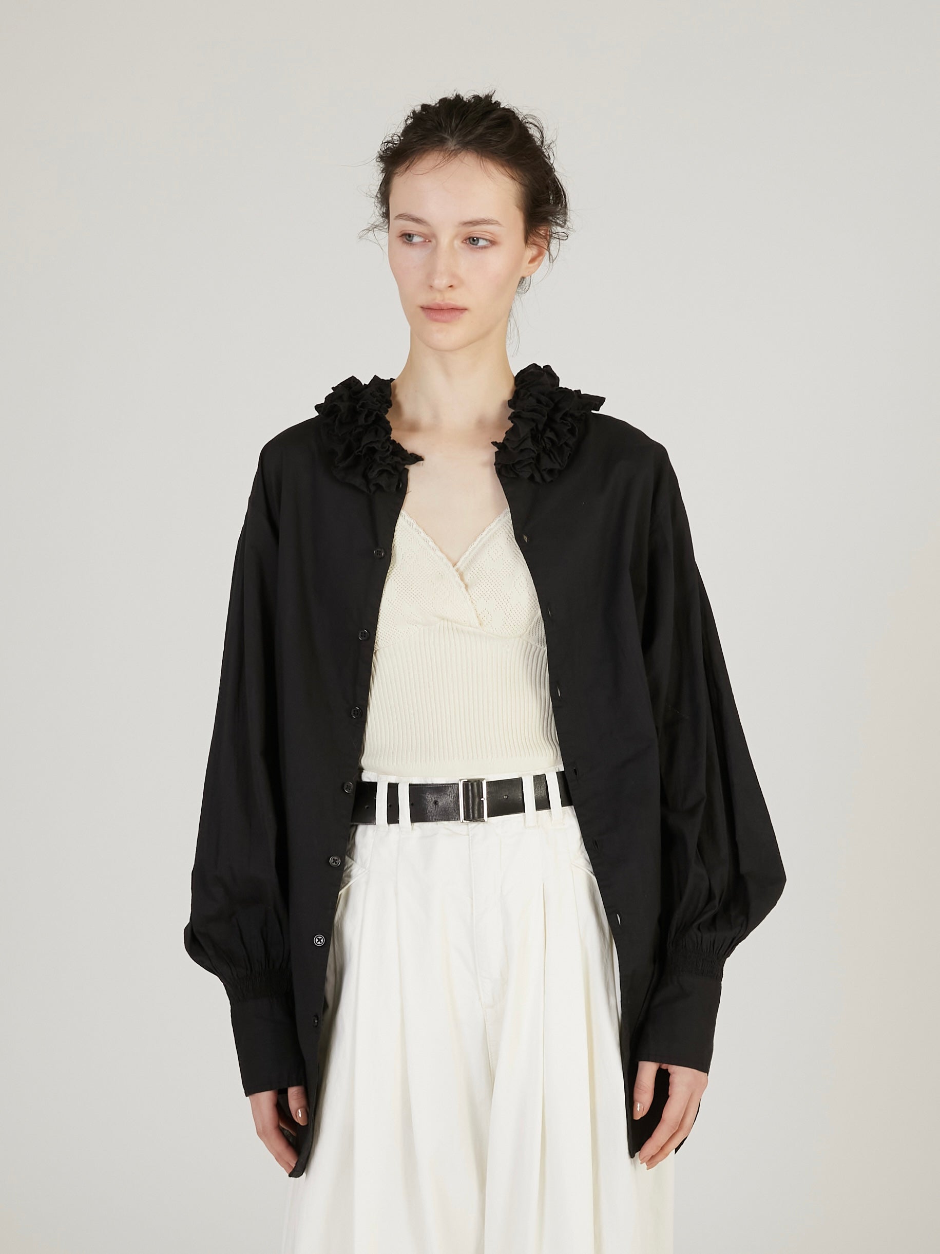 cotton frill coller shirts｜BLACK