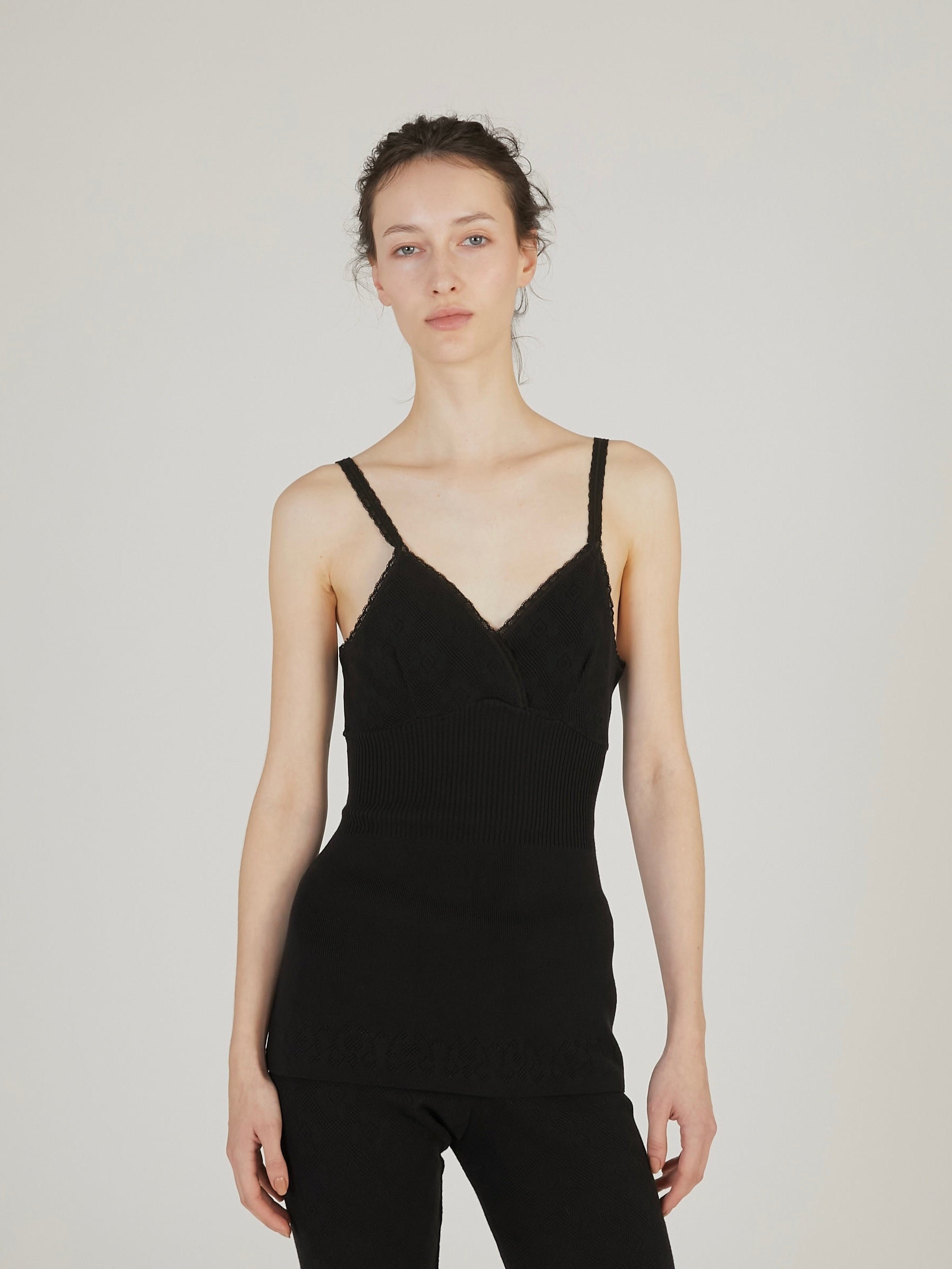 flower jacquard knit camisole｜BLACK