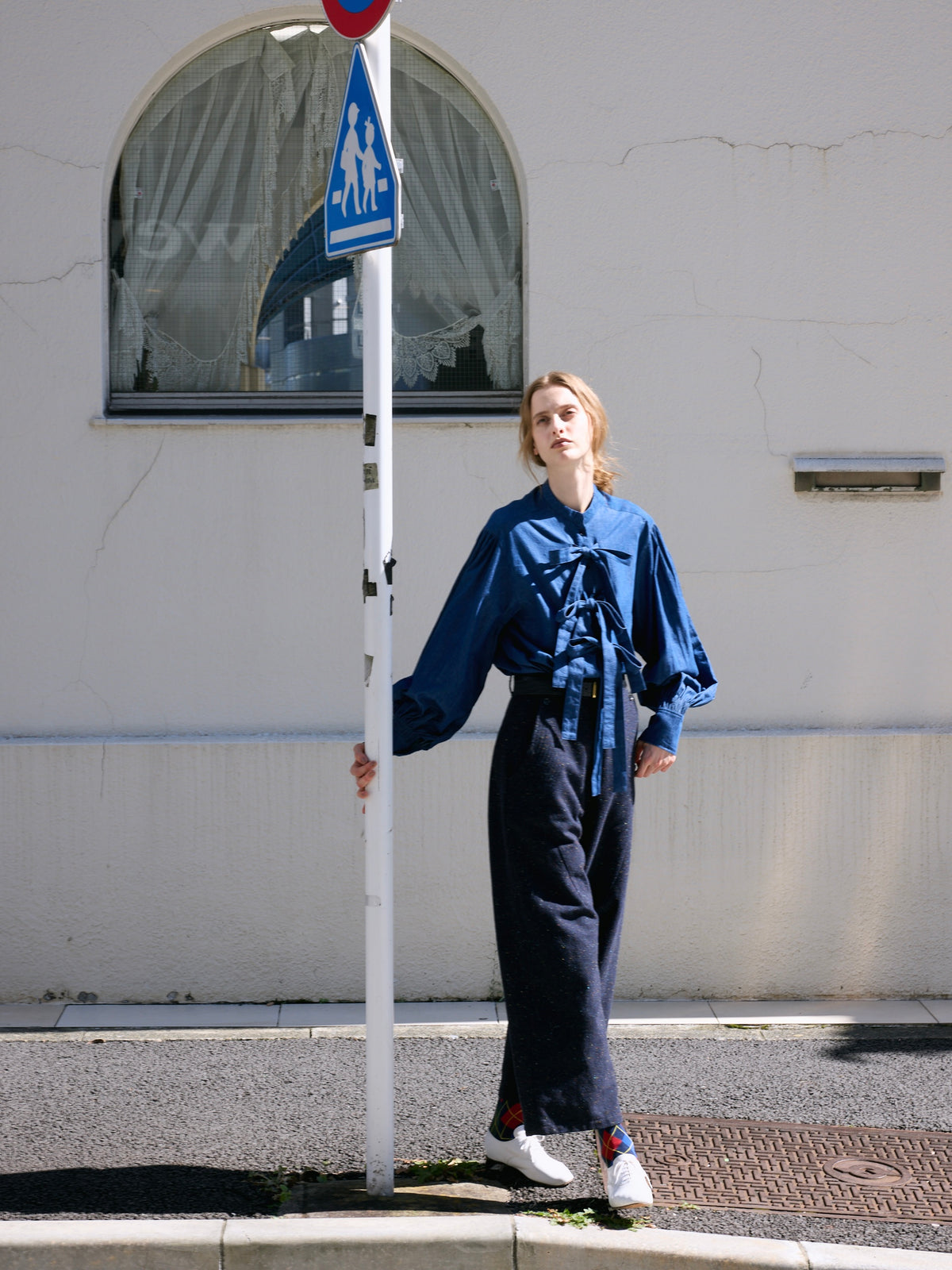 tweed stitch pants｜NAVY
