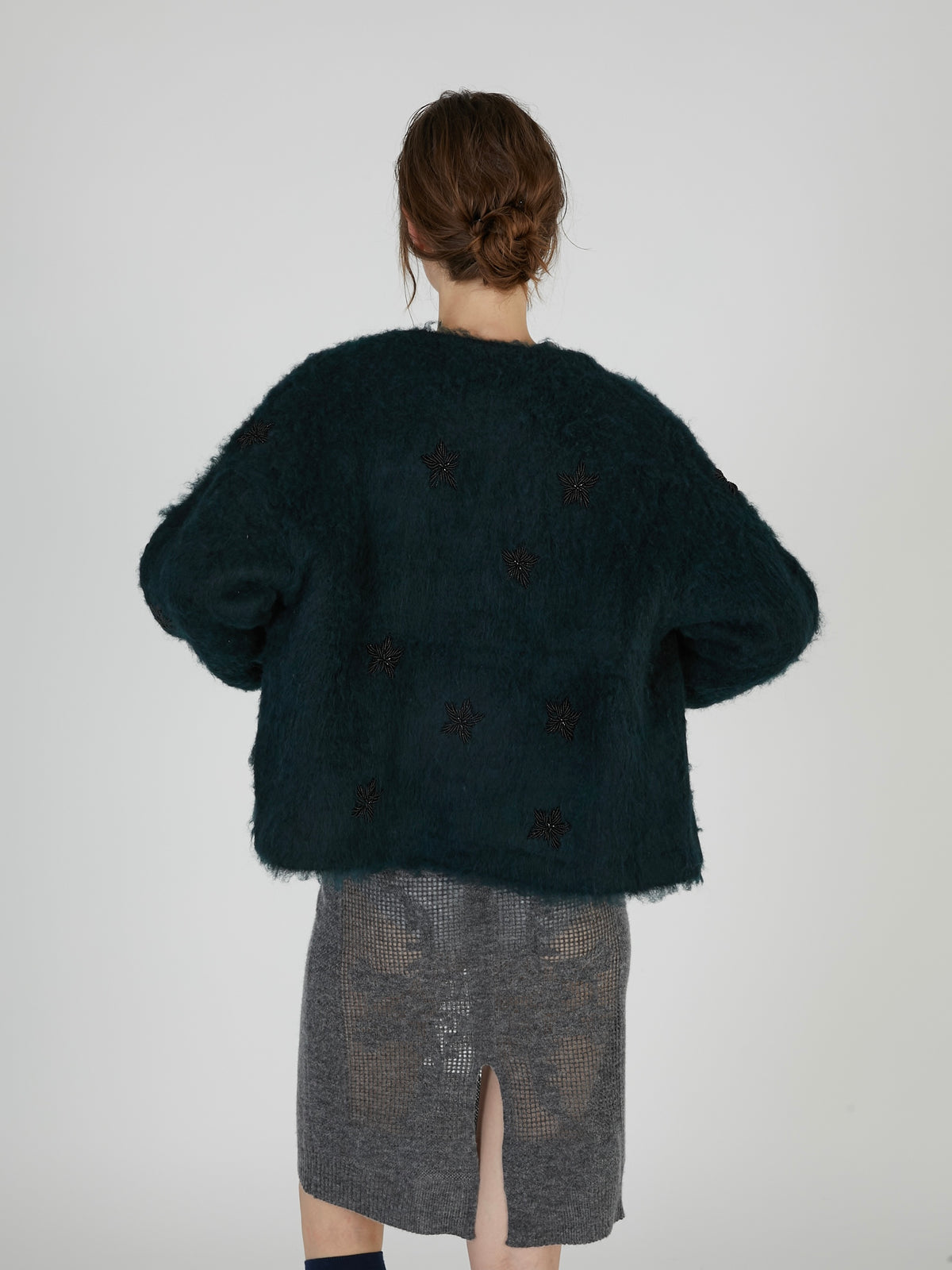 shaggy beads knit jacket｜GREEN