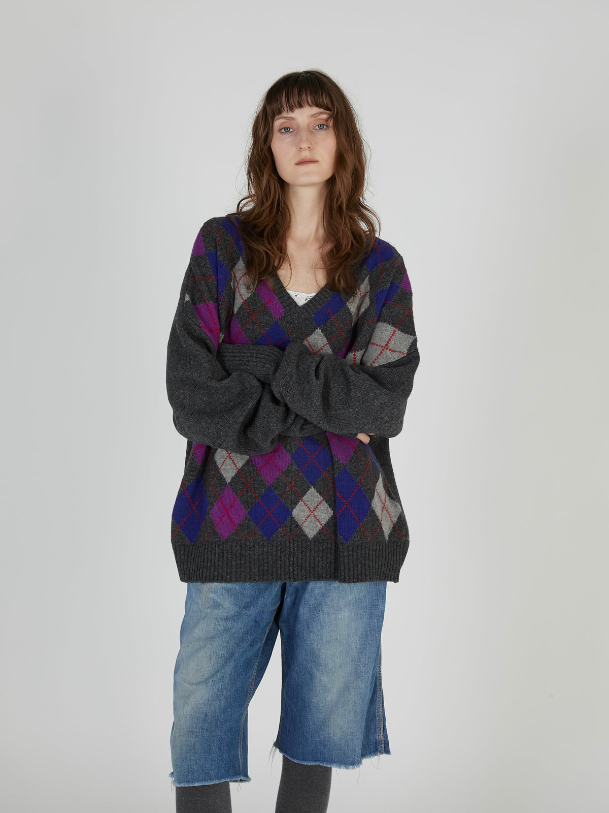 【griguri】argyle big knit｜GRAY