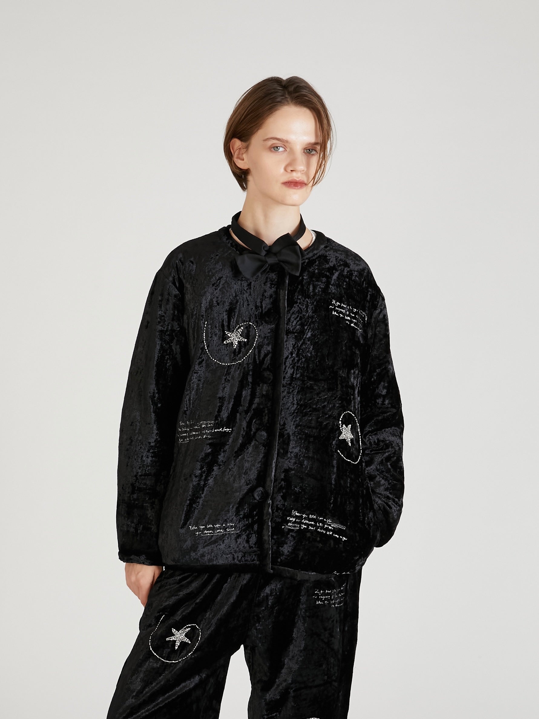 velvet fantasy quilting jacket｜BLACK