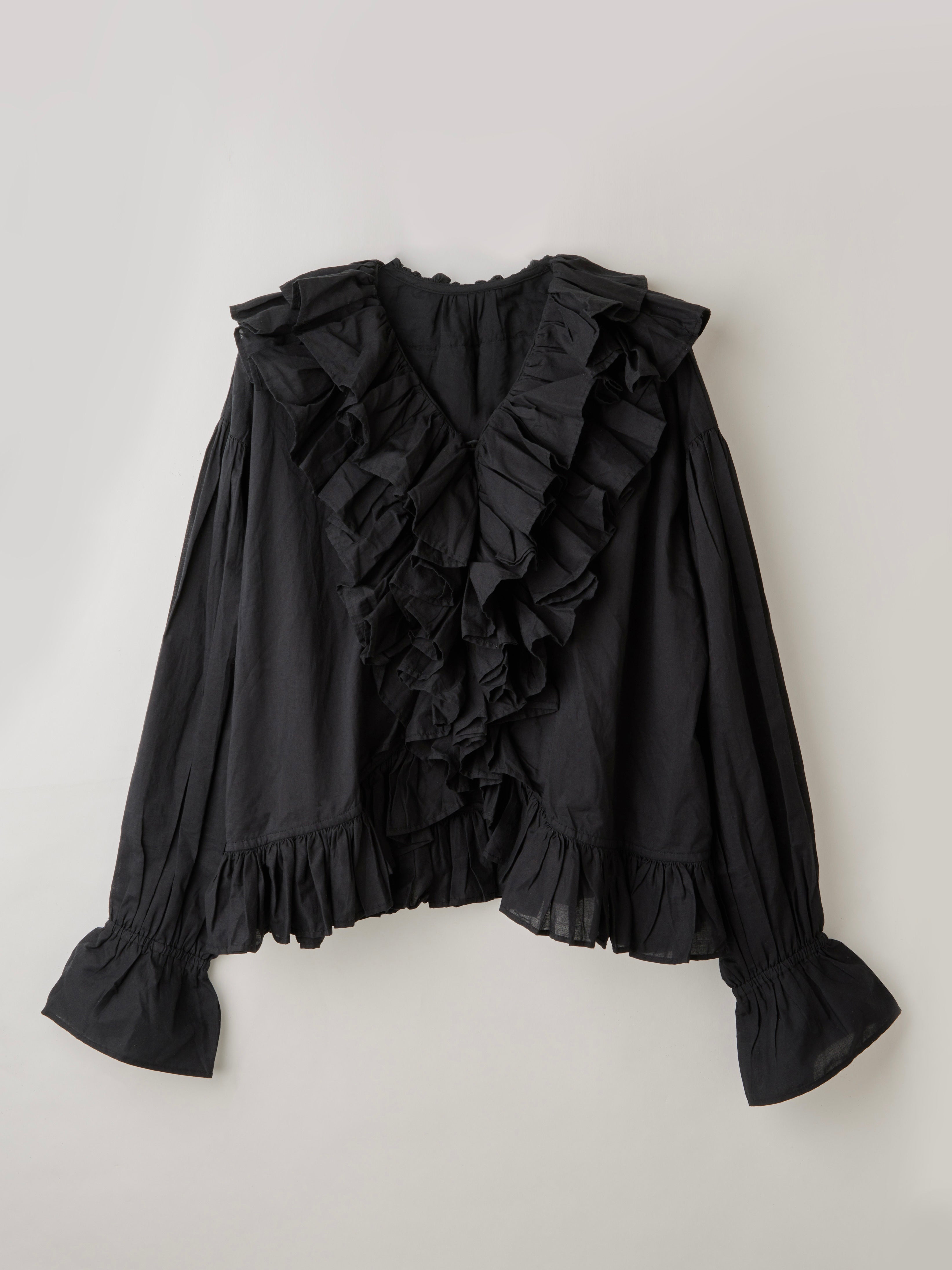frill poncho L/S blouse｜BLACK