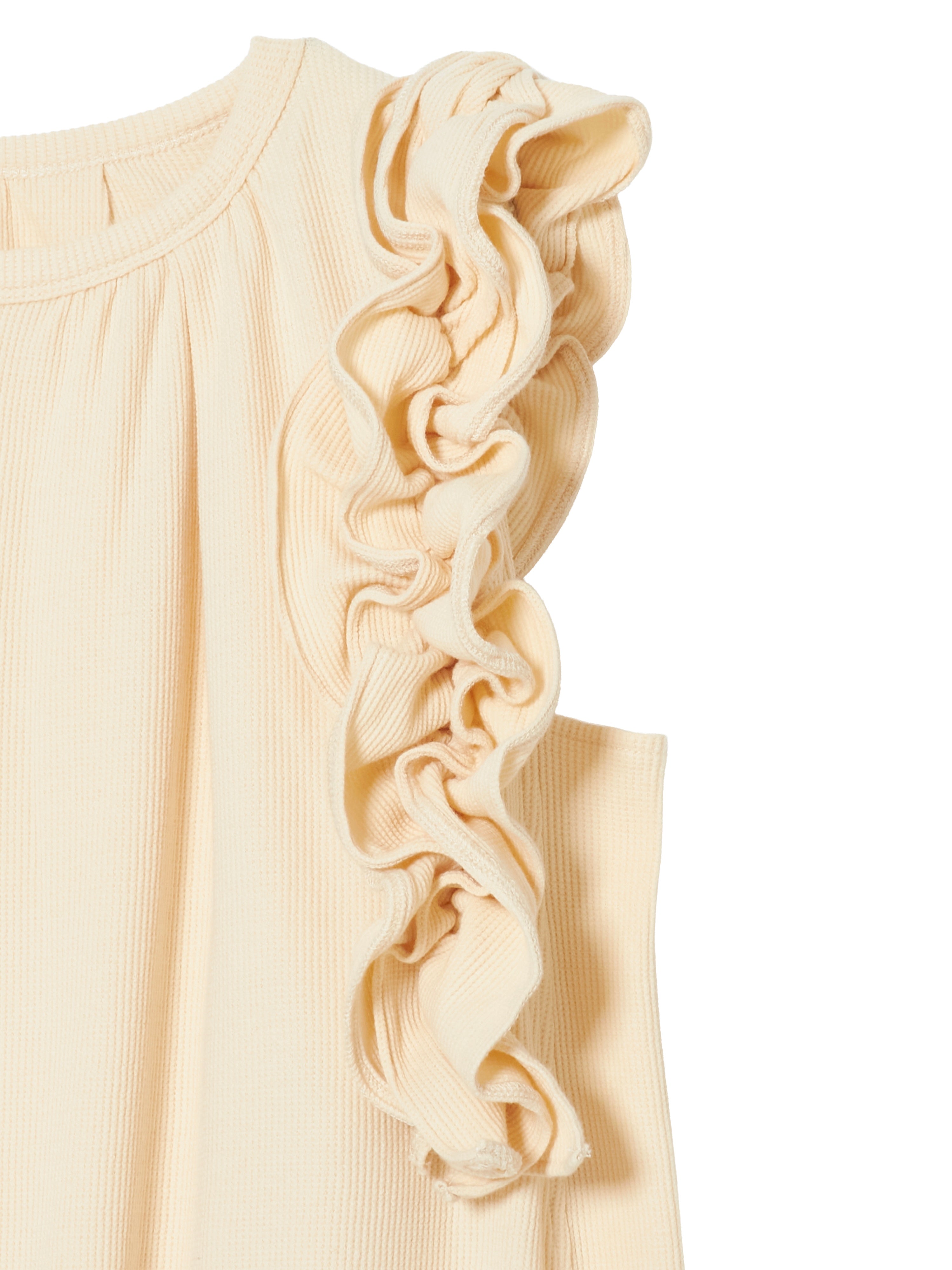 waffle frill nosleeve top｜IVORY