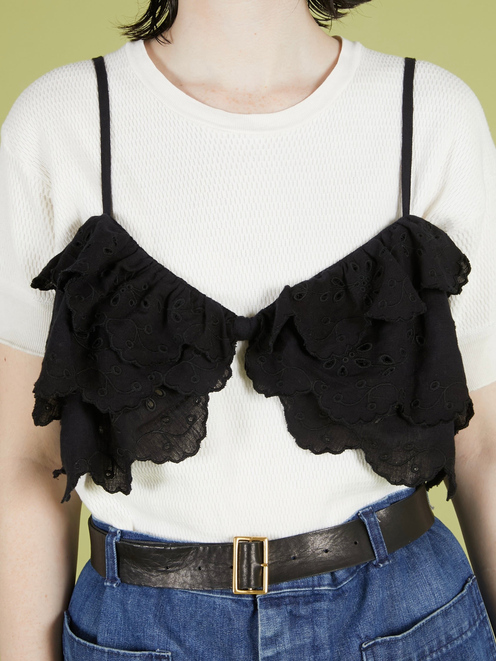 embroidery scallup bra｜BLACK