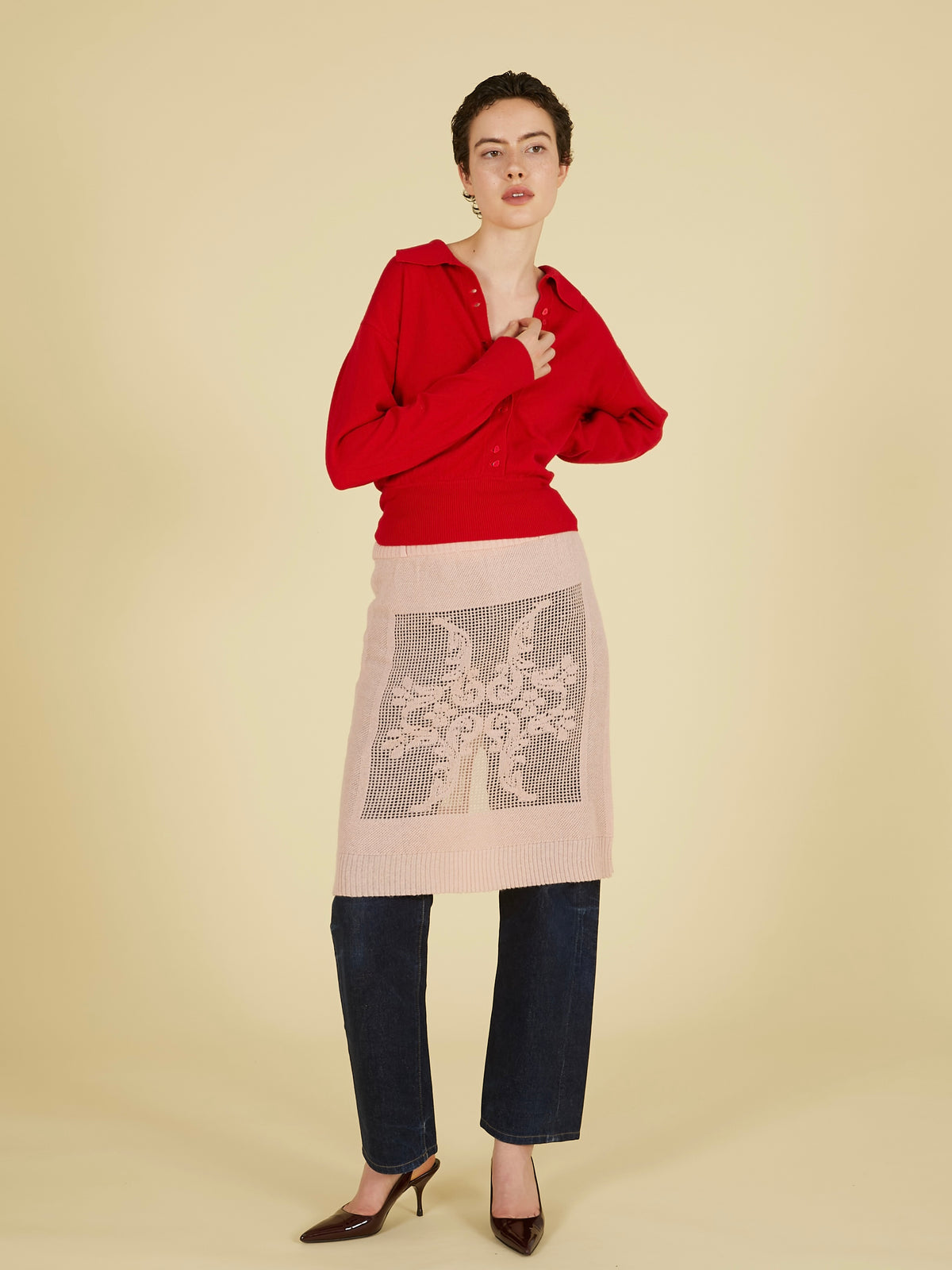 point tail 2way knit skirt｜PINK
