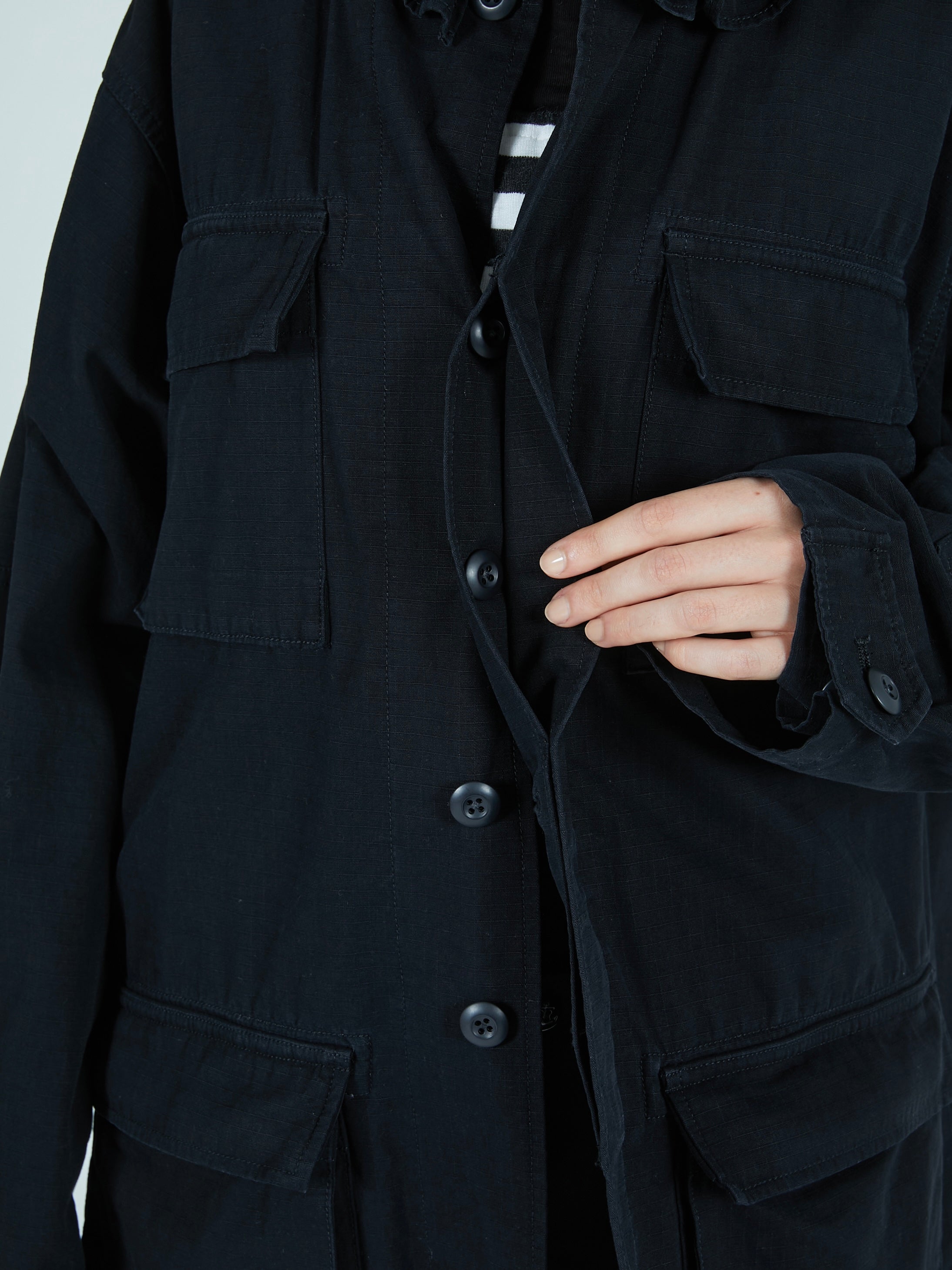 frill collar military jacket｜BLACK