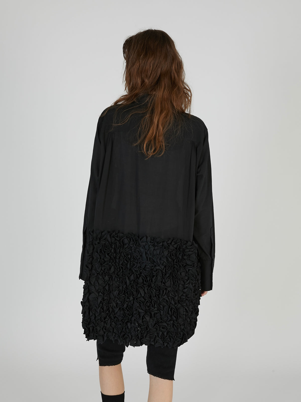 frill long formal shirt｜BLACK