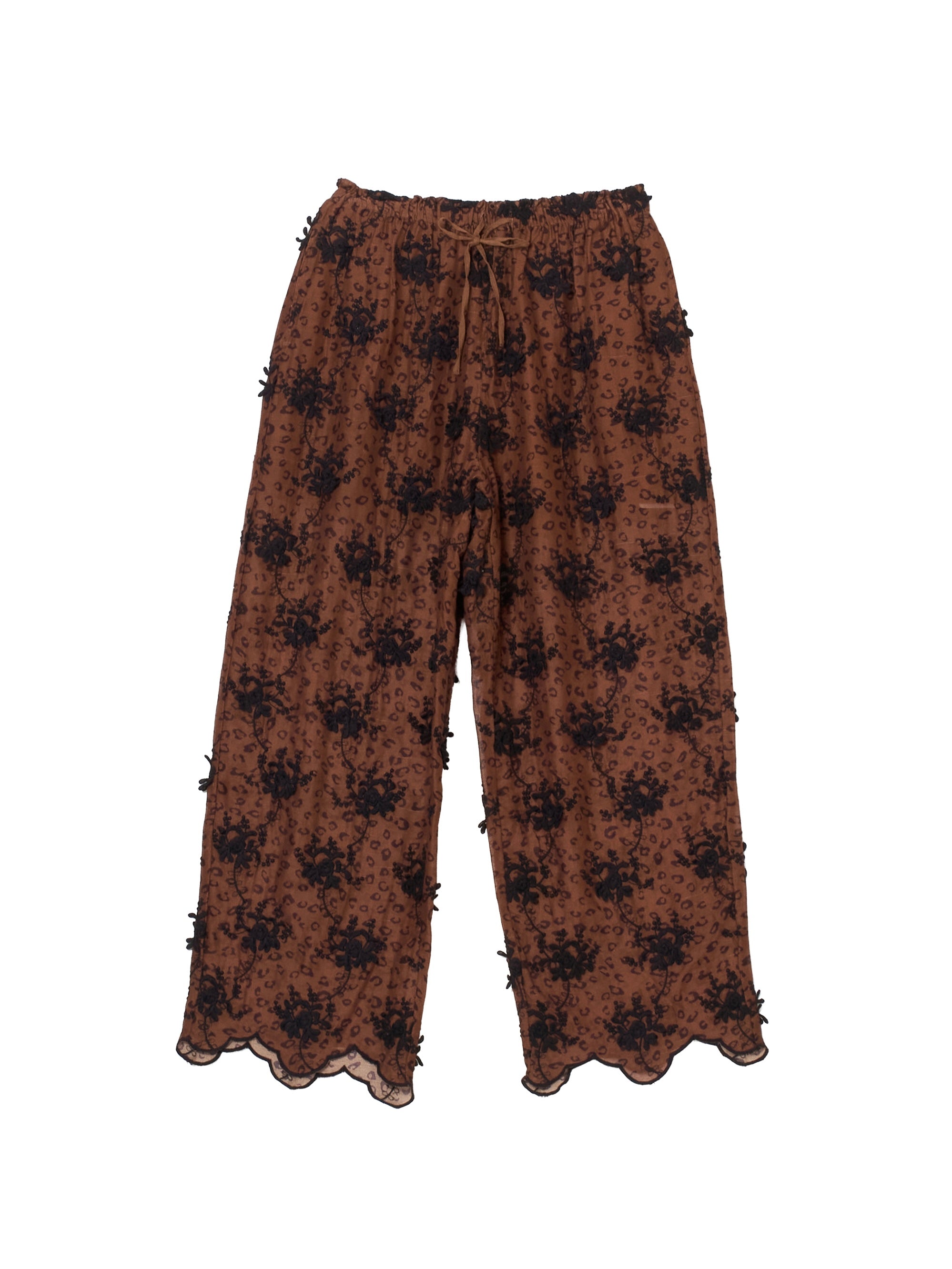 3D embroidery leopard easy pants｜BROWN