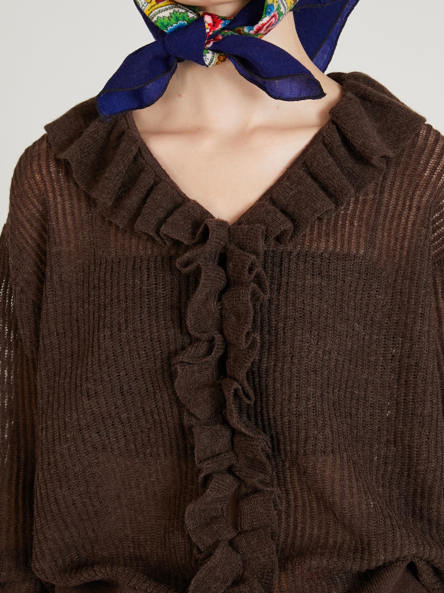 raffule frill cardigan｜BROWN