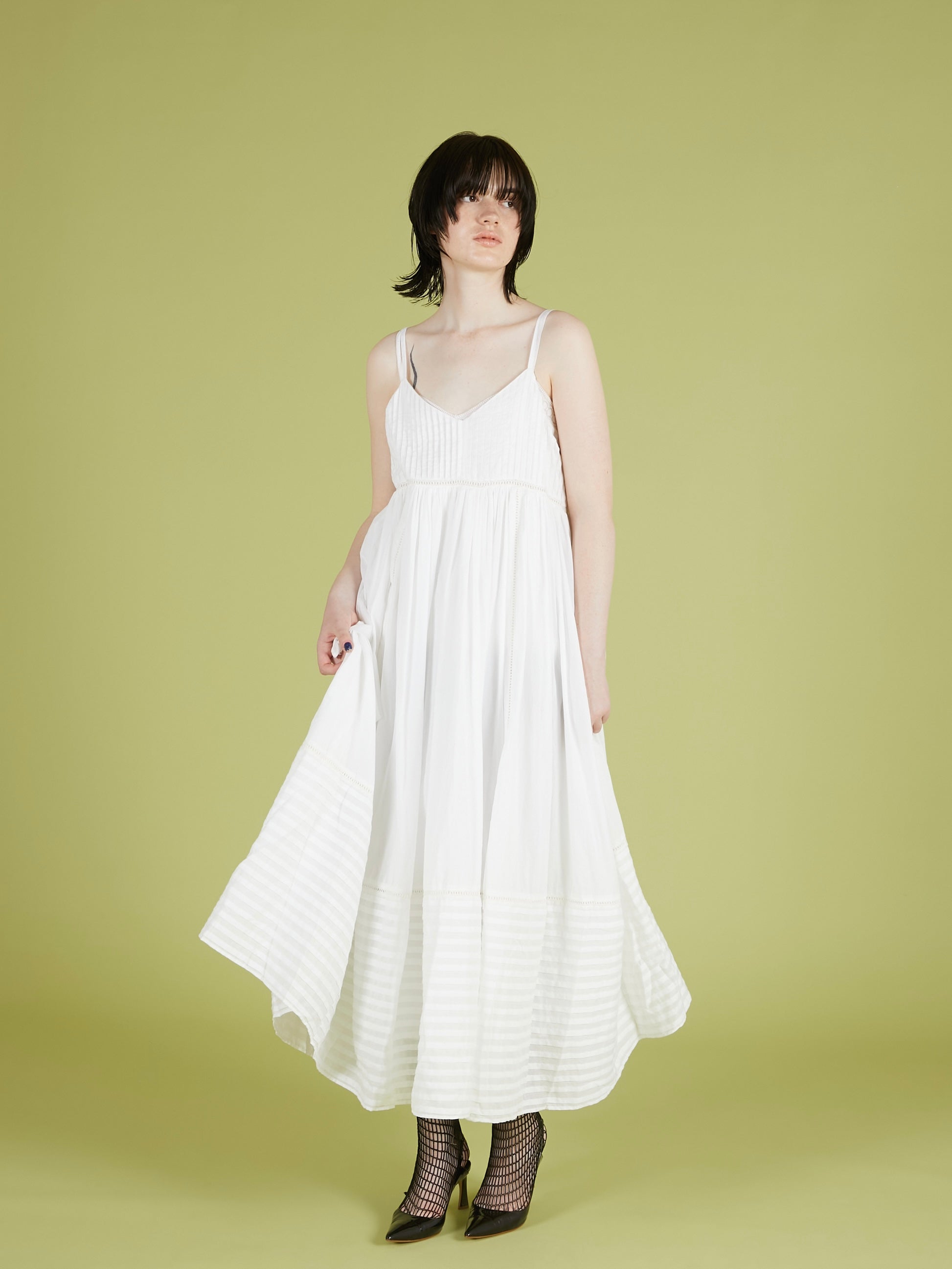 pintuck lace cami onepiece｜WHITE