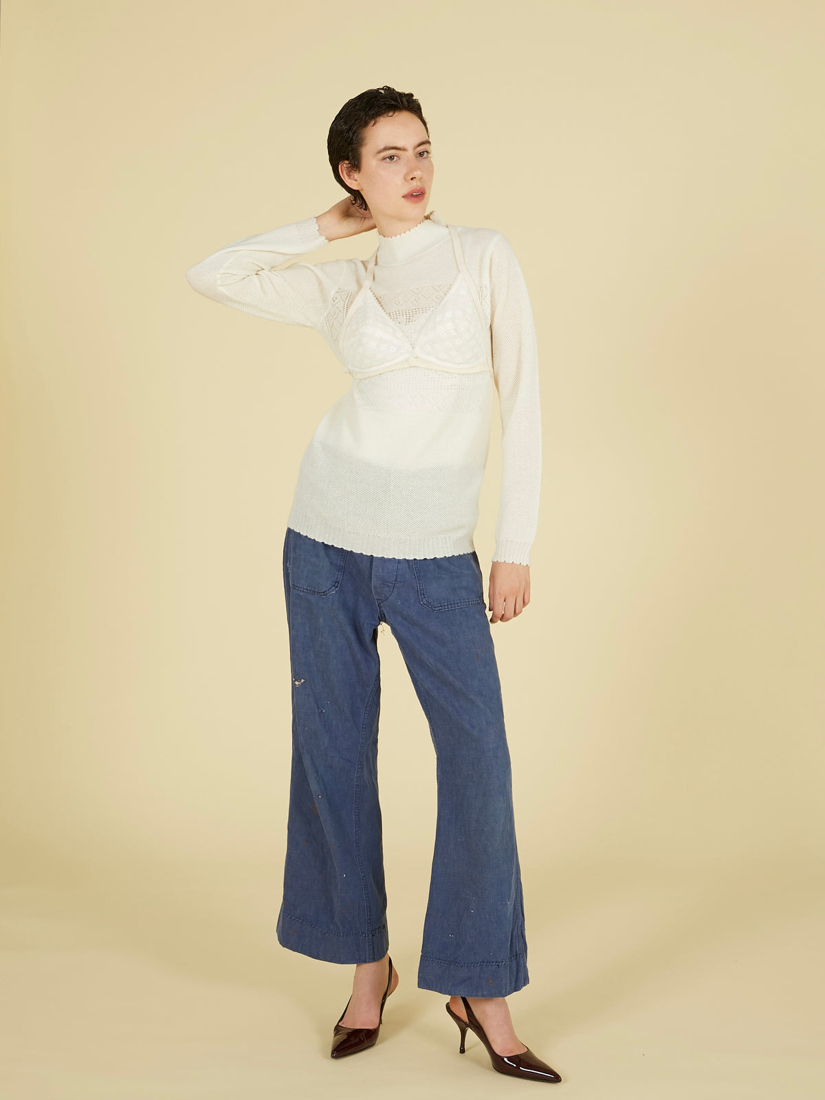 point tail turtle knit top｜IVORY