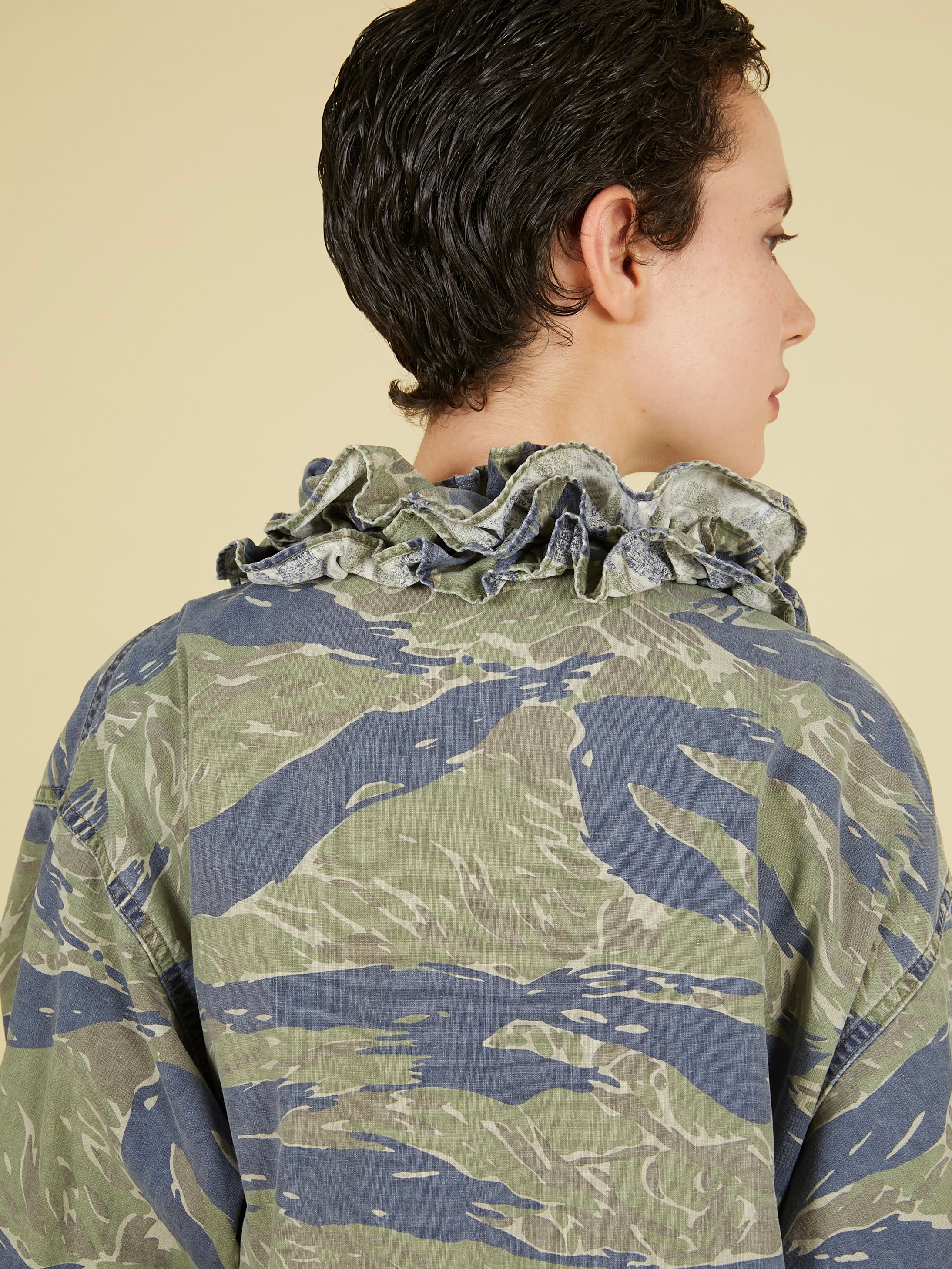 frill collar camo jacket｜NAVY