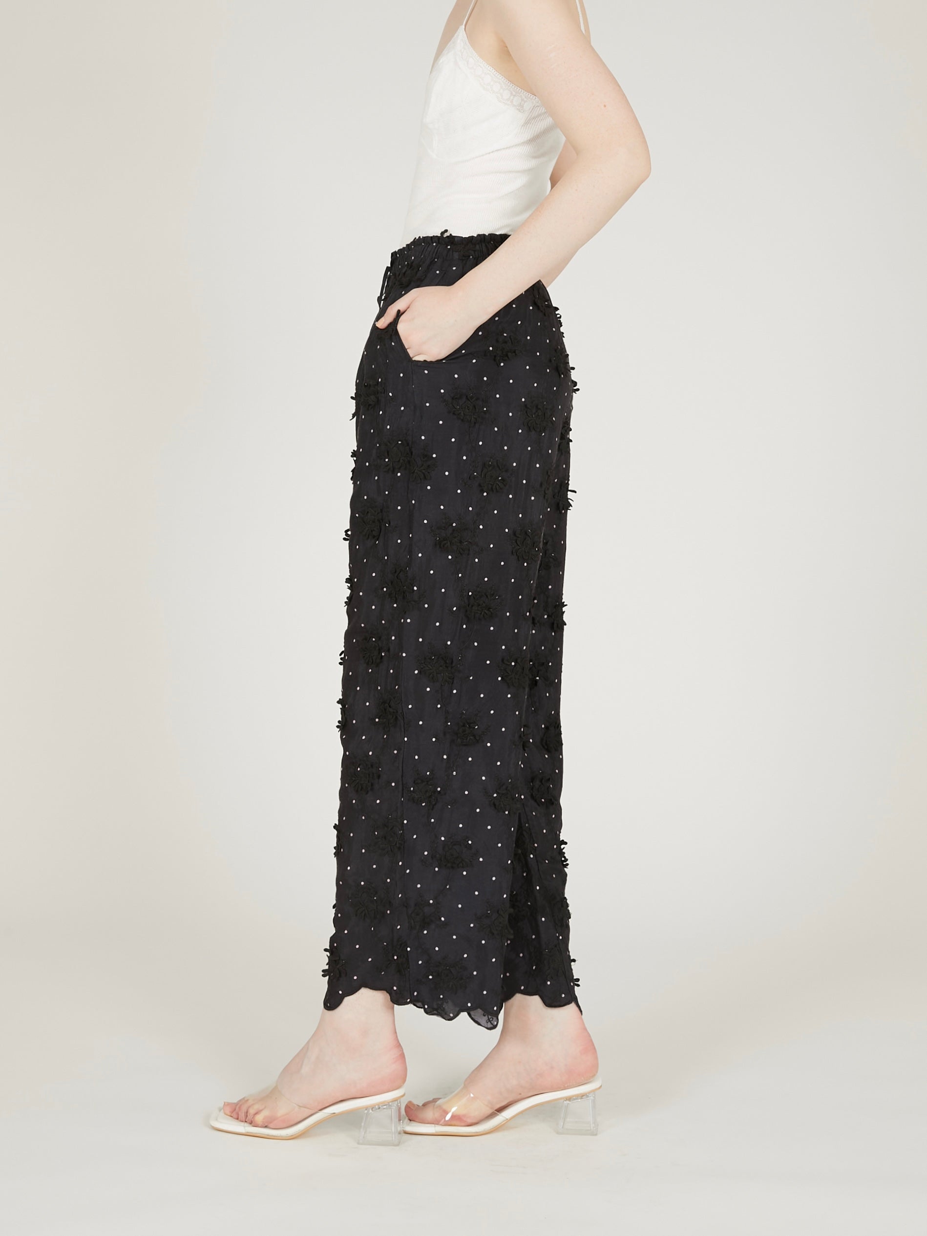 dot 3D rayon shuntang easy  pants｜BLACK