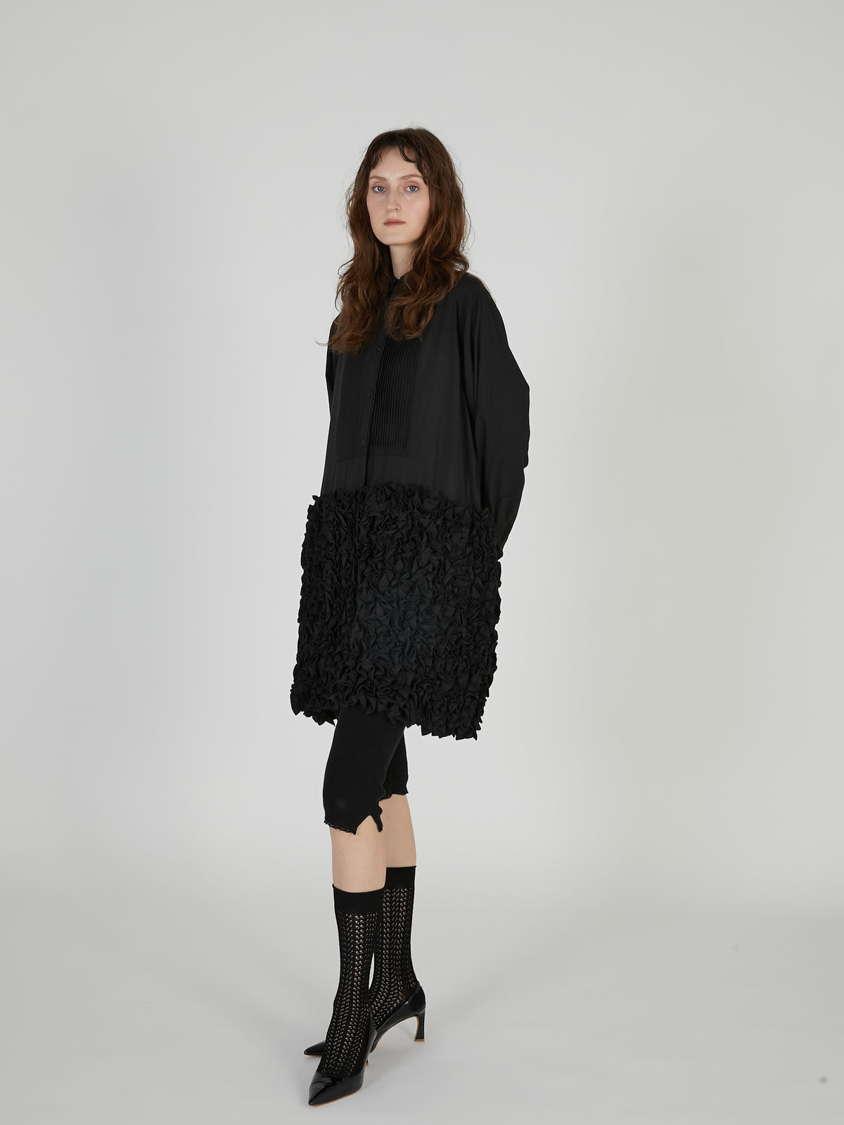 frill long formal shirt｜BLACK