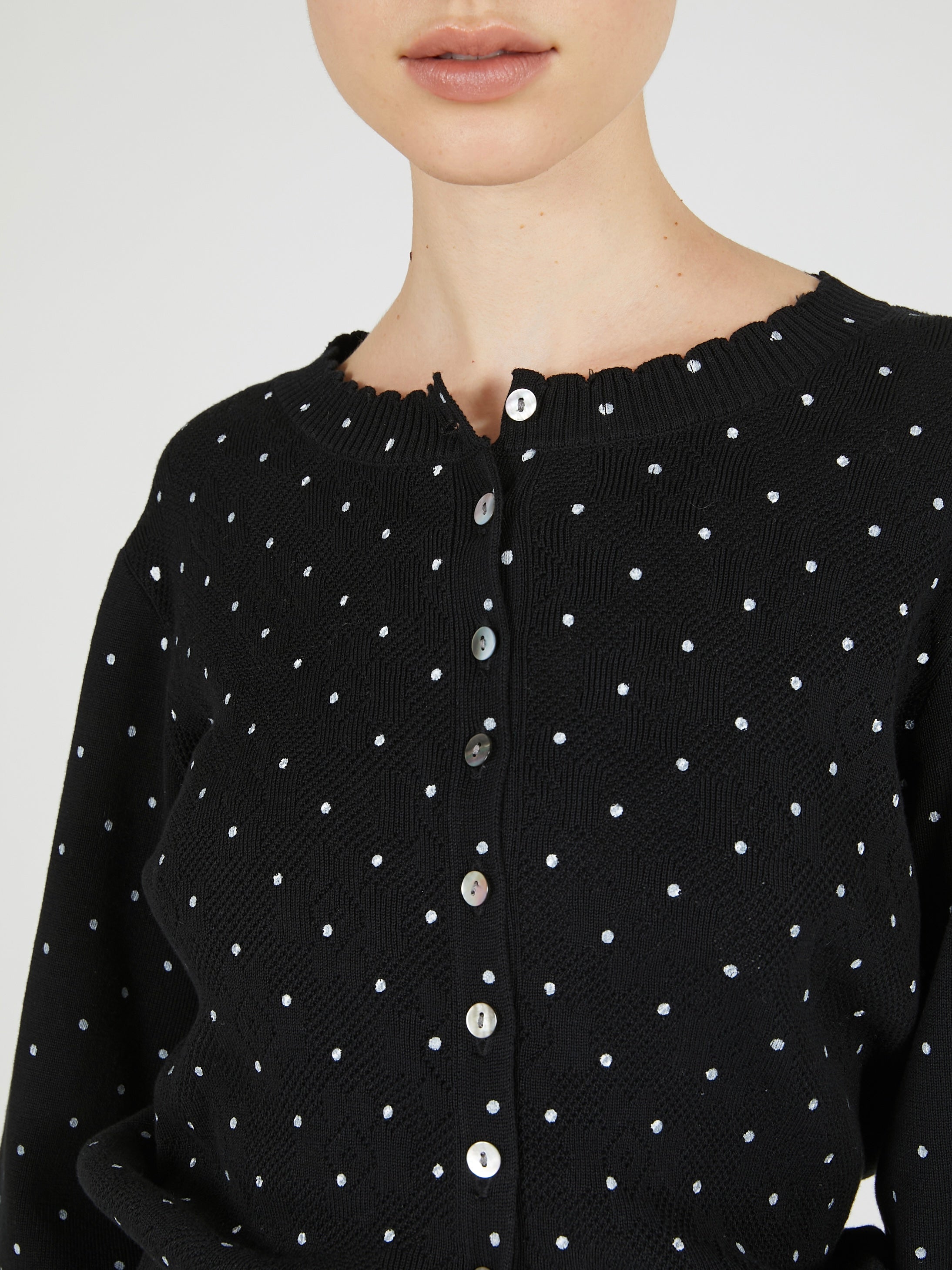 flower Jacquard dot cardigan｜BLACK